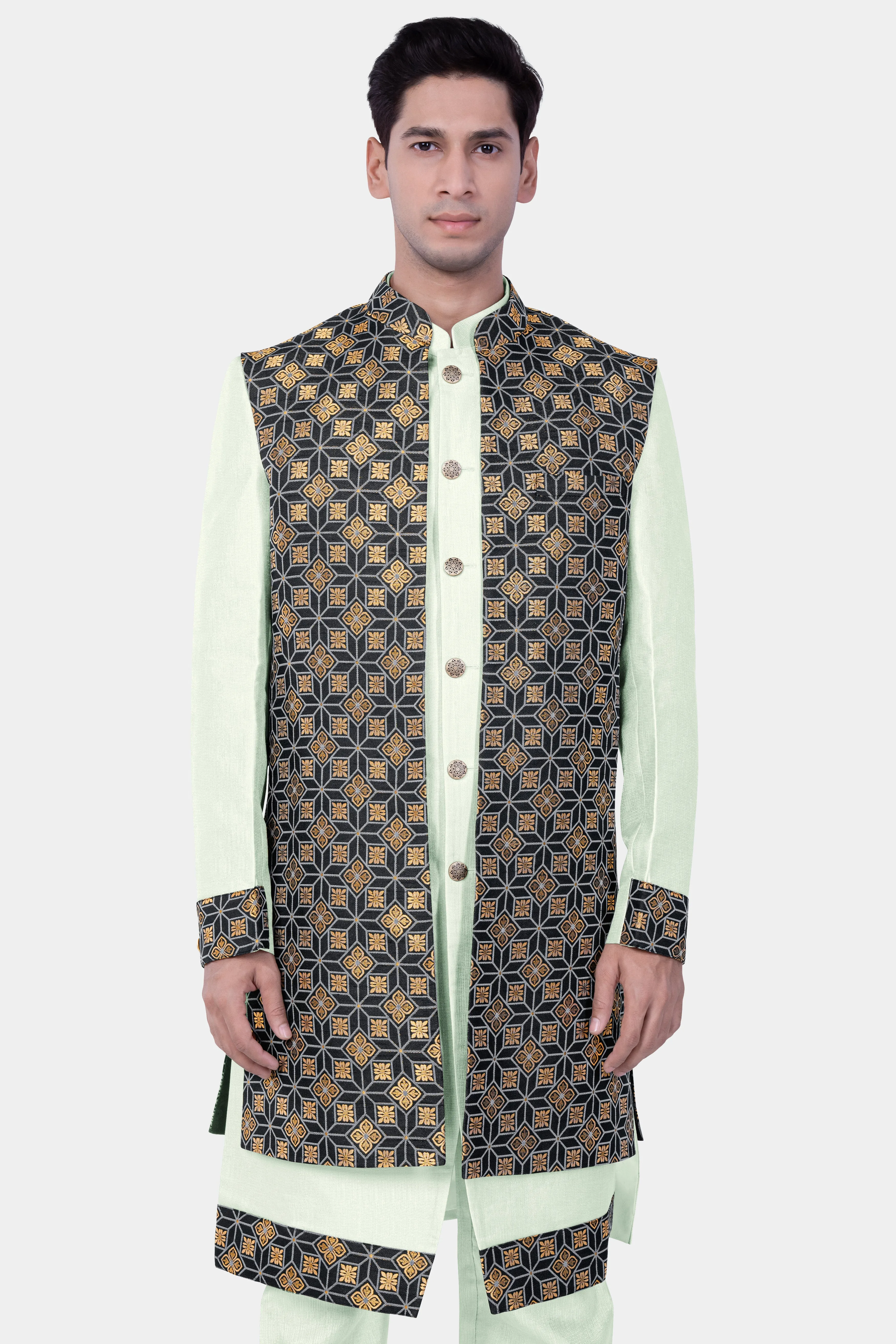 Zanah Green Jacquard Weave Indo-Western Set sold by French Crown product image thumbnail 5