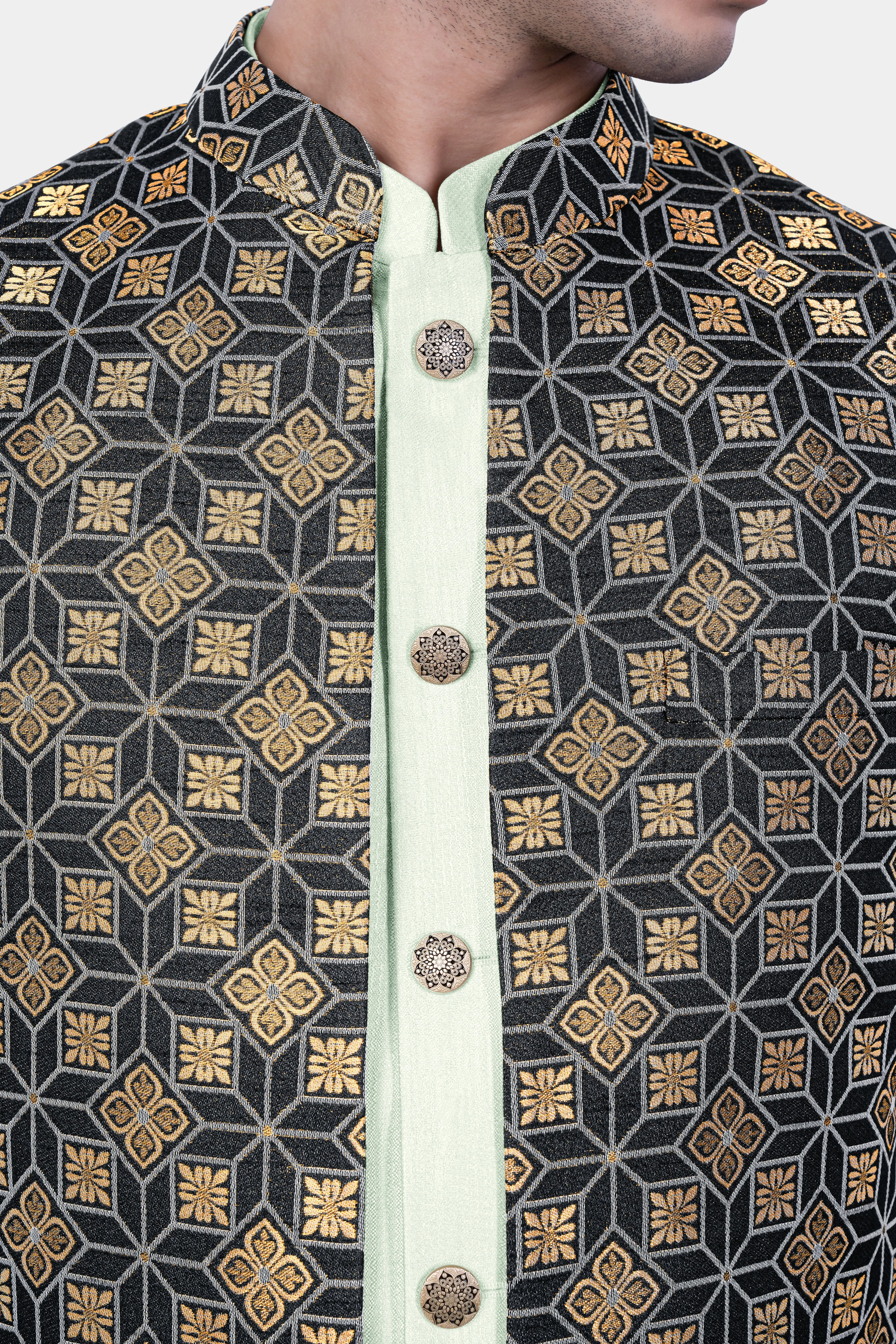 Zanah Green Jacquard Weave Indo-Western Set sold by French Crown product image thumbnail 4