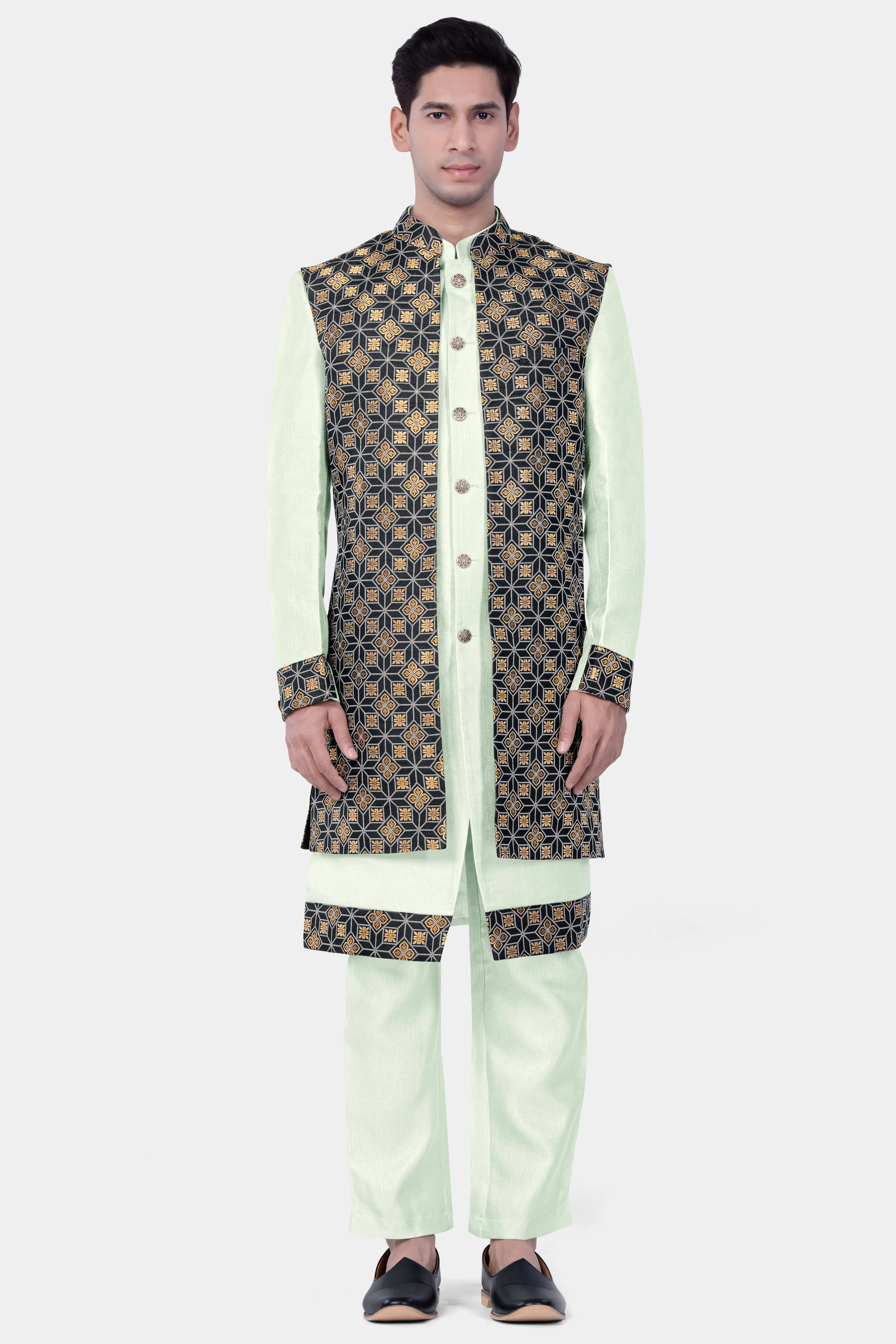 Zanah Green Jacquard Weave Indo-Western Set sold by French Crown product image thumbnail 2