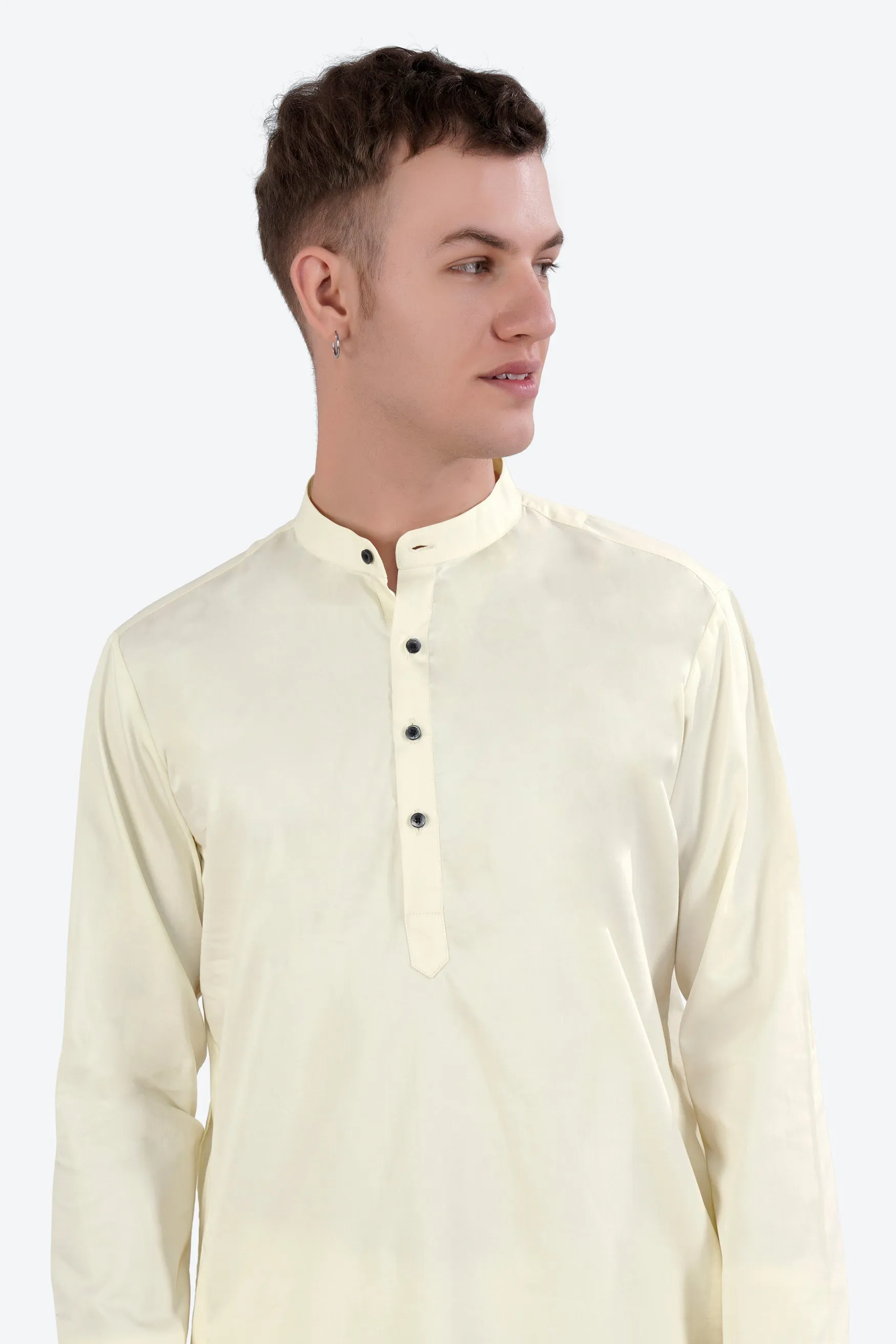 Merino Cream Subtle Sheen Super Soft Premium Cotton Kurta sold by French Crown product image thumbnail 4