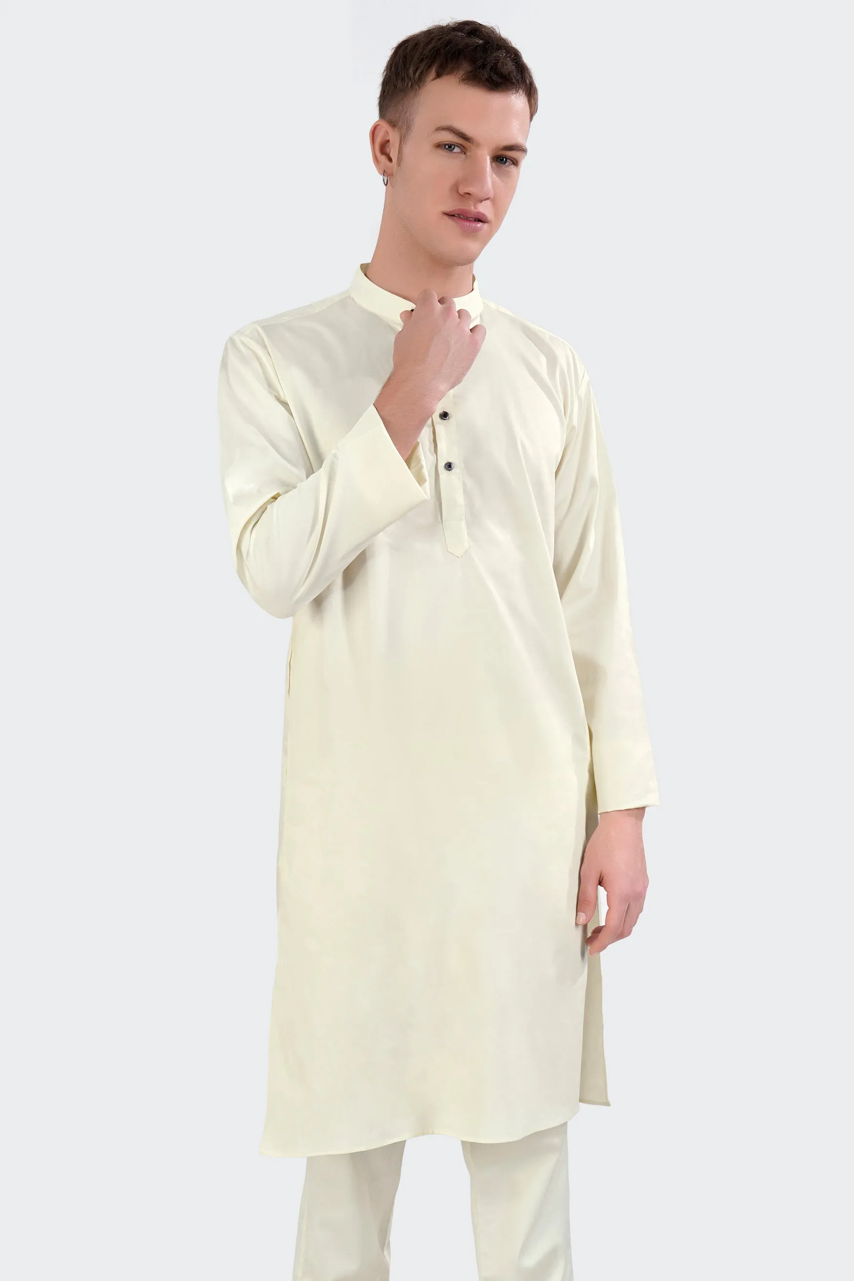Merino Cream Subtle Sheen Super Soft Premium Cotton Kurta sold by French Crown product image thumbnail 2