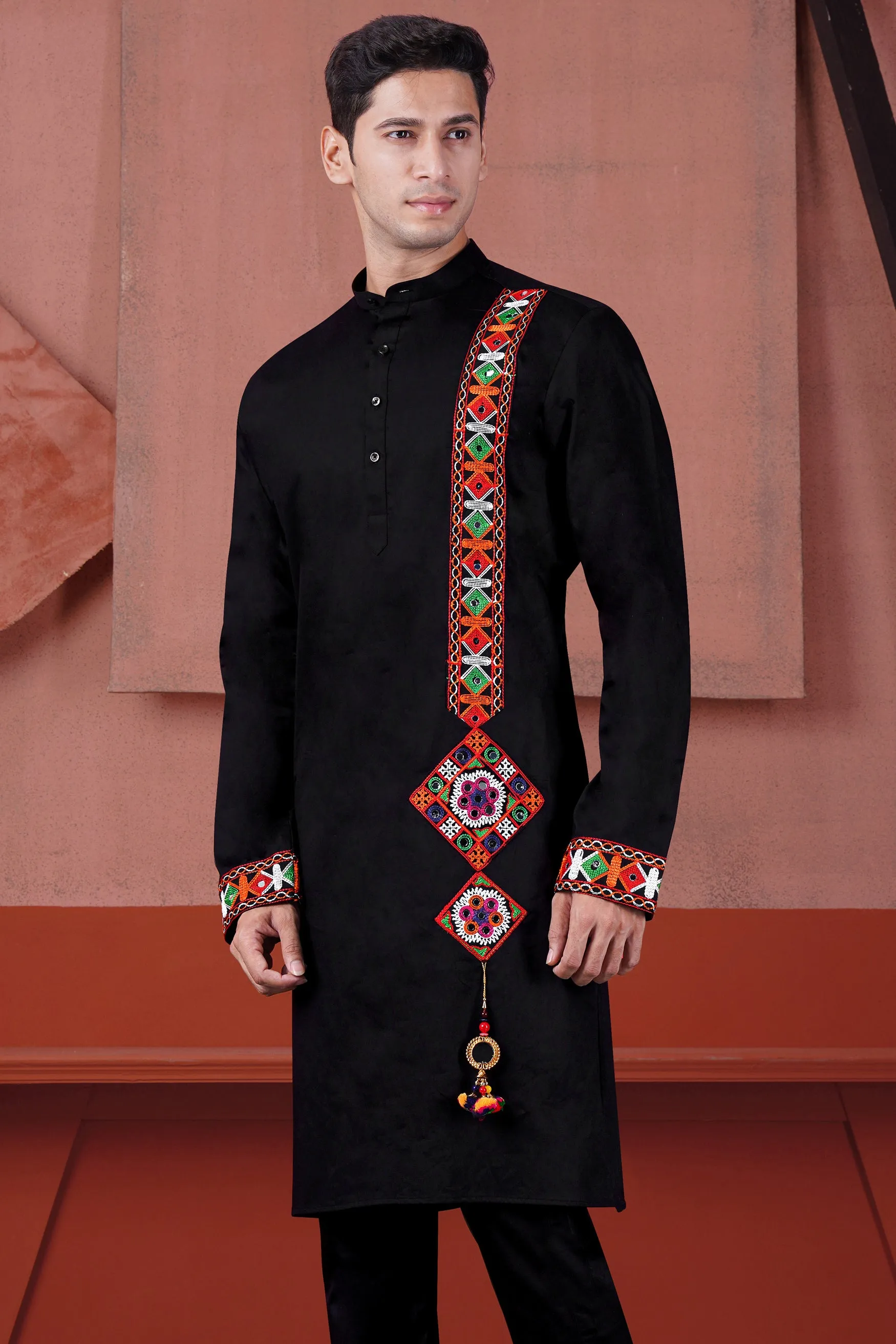 Jade Black Kutch Work Patches Subtle Sheen Super Soft Premium Cotton Designer Kurta sold by French Crown product image thumbnail 2