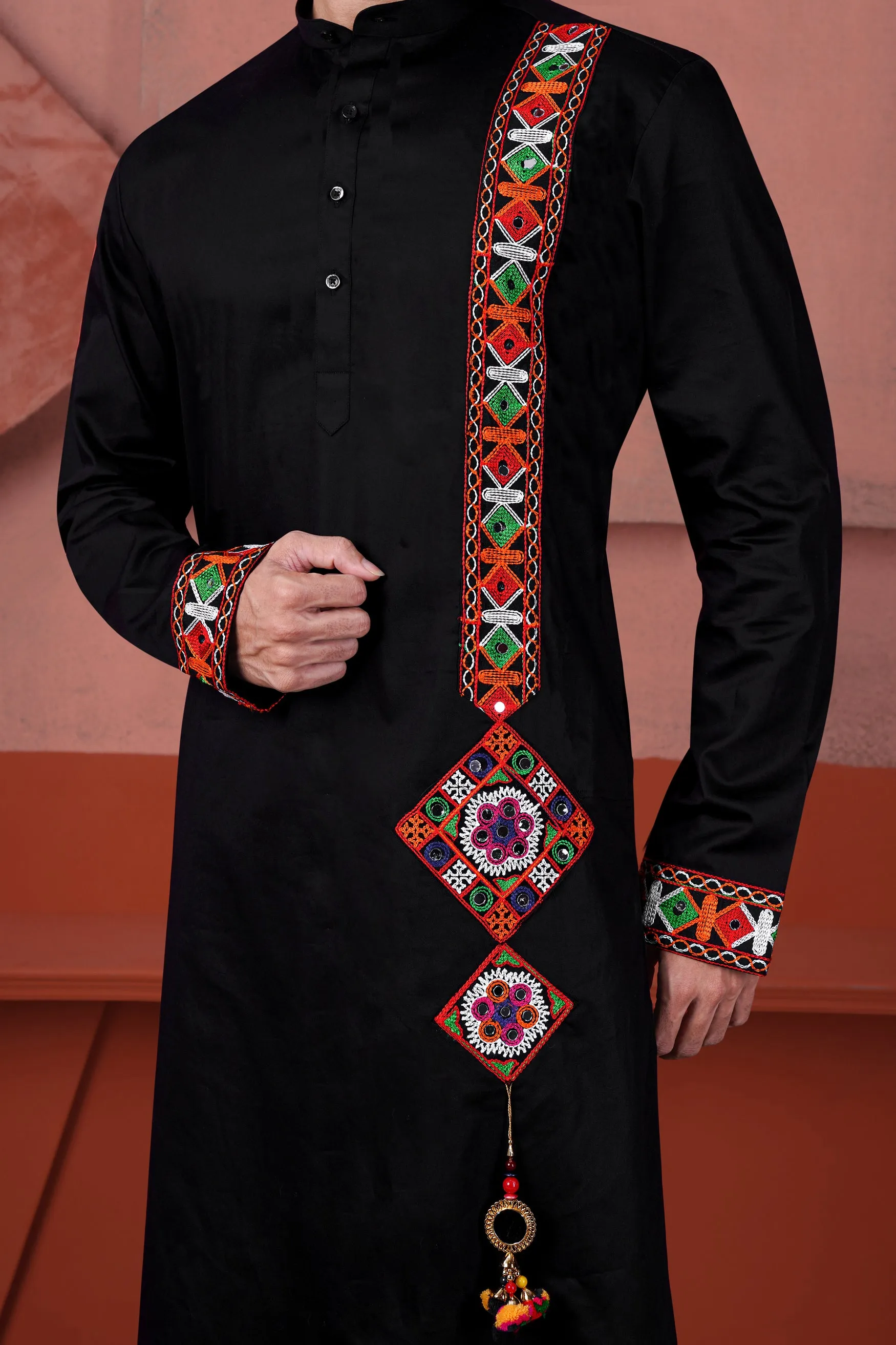 Jade Black Kutch Work Patches Subtle Sheen Super Soft Premium Cotton Designer Kurta sold by French Crown product image thumbnail 4