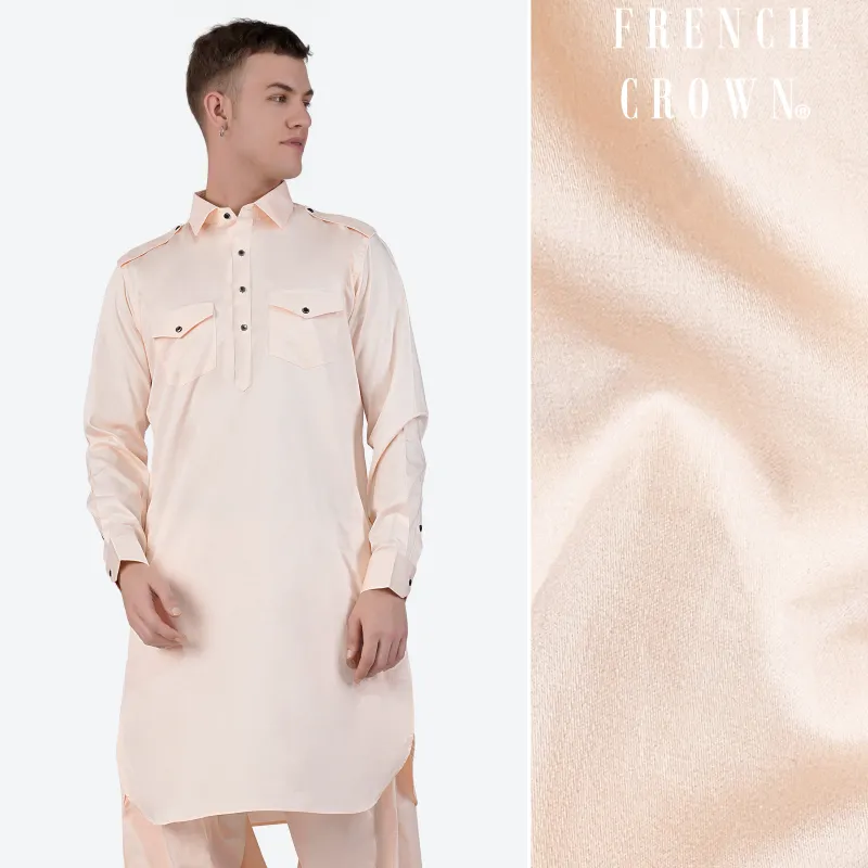 Gainsboro Beige Subtle Sheen Super Soft Premium Cotton Pathani Kurta sold by French Crown