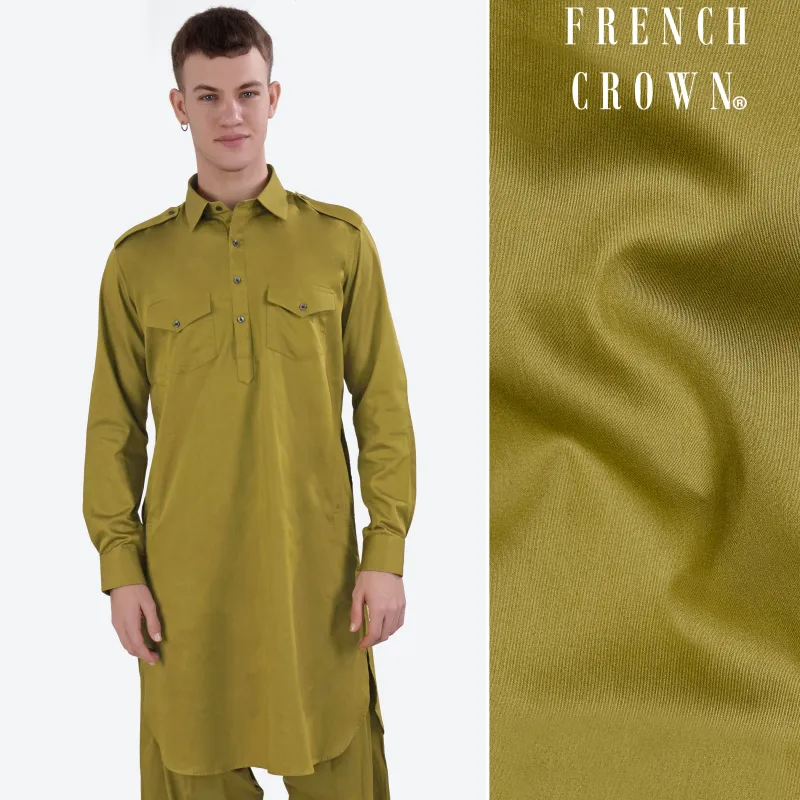 Alpine Green Subtle Sheen Super Soft Premium Cotton Pathani Kurta sold by French Crown