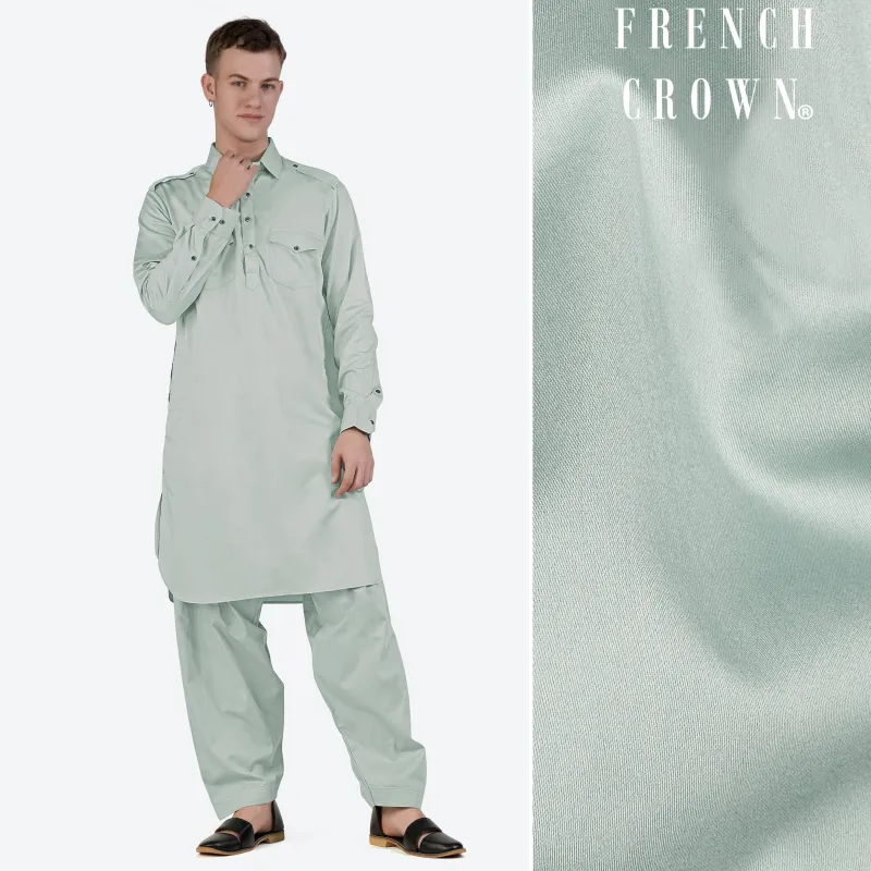 Periglacial Green Subtle Sheen Super Soft Premium Cotton Pathani Set sold by French Crown