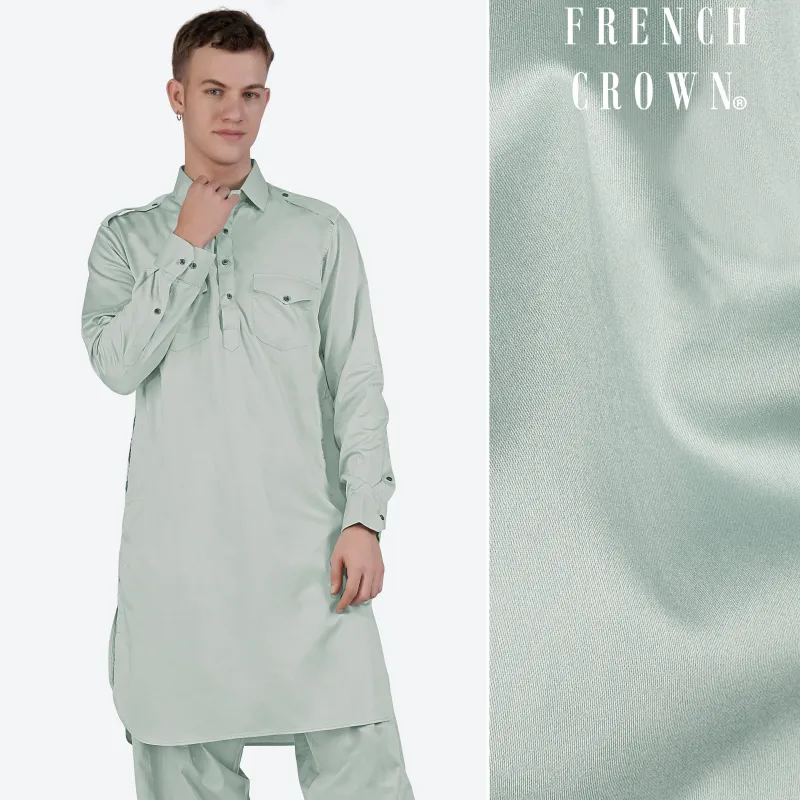 Periglacial Green Subtle Sheen Super Soft Premium Cotton Pathani Kurta sold by French Crown
