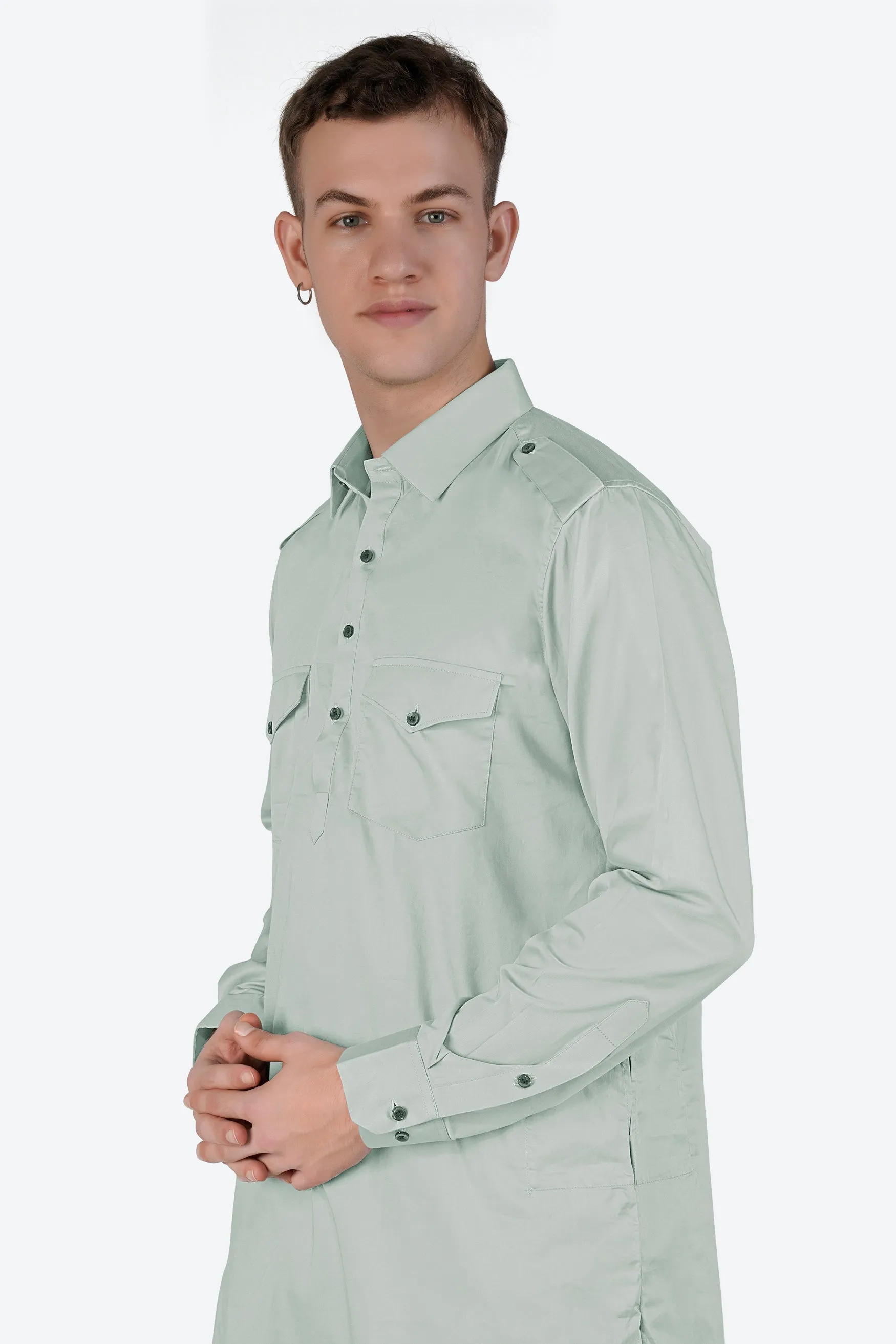 Periglacial Green Subtle Sheen Super Soft Premium Cotton Pathani Kurta sold by French Crown product image thumbnail 4