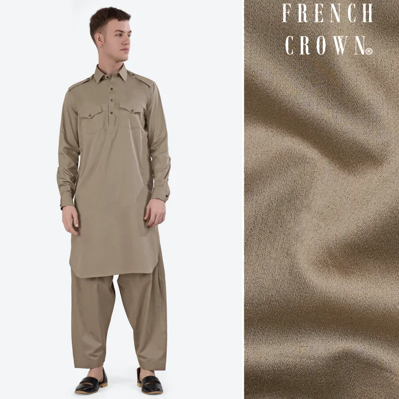 Arrowtown Brown Subtle Sheen Super Soft Premium Cotton Pathani Set sold by French Crown