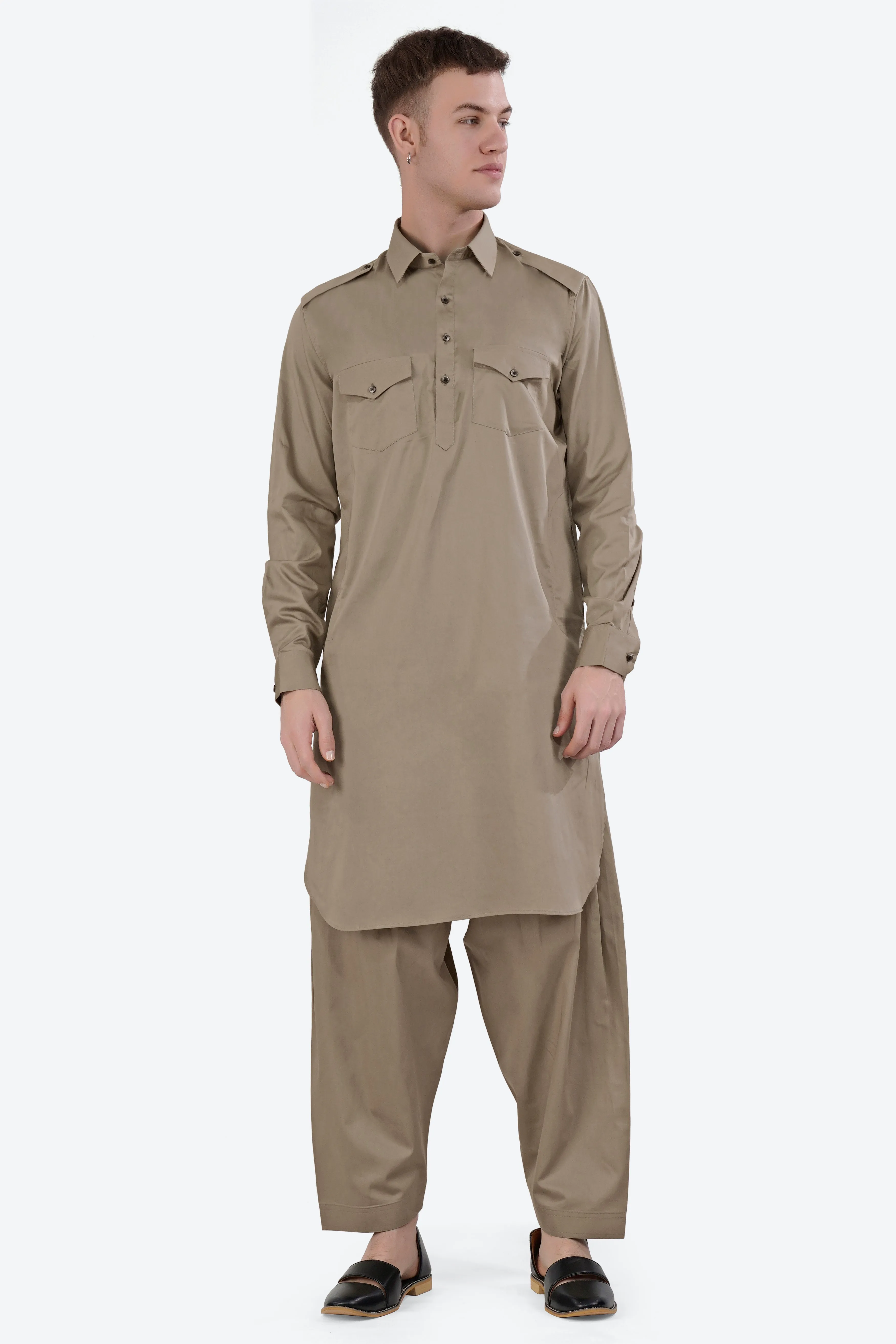 Arrowtown Brown Subtle Sheen Super Soft Premium Cotton Pathani Set sold by French Crown product image thumbnail 2