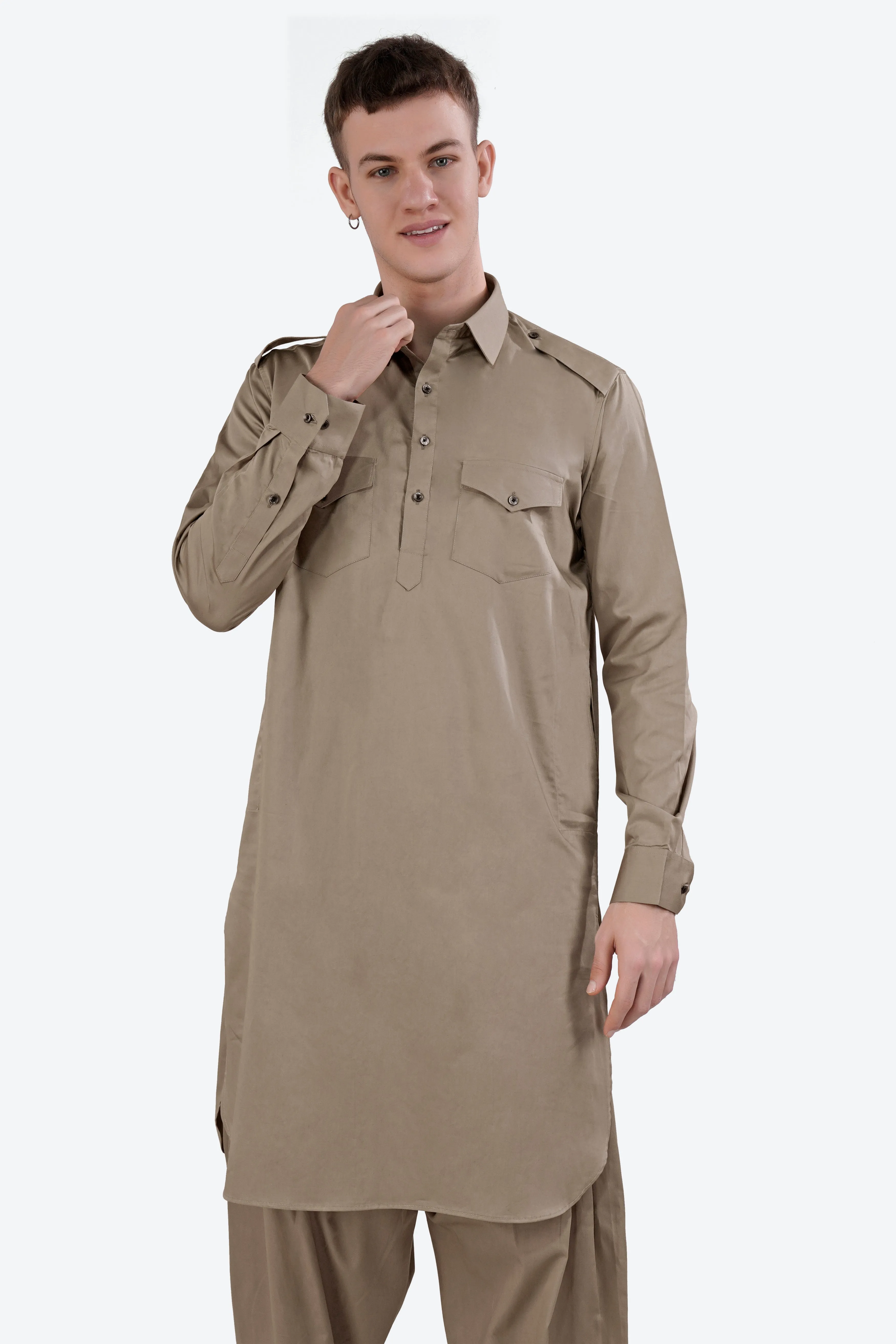 Arrowtown Brown Subtle Sheen Super Soft Premium Cotton Pathani Set sold by French Crown product image thumbnail 4