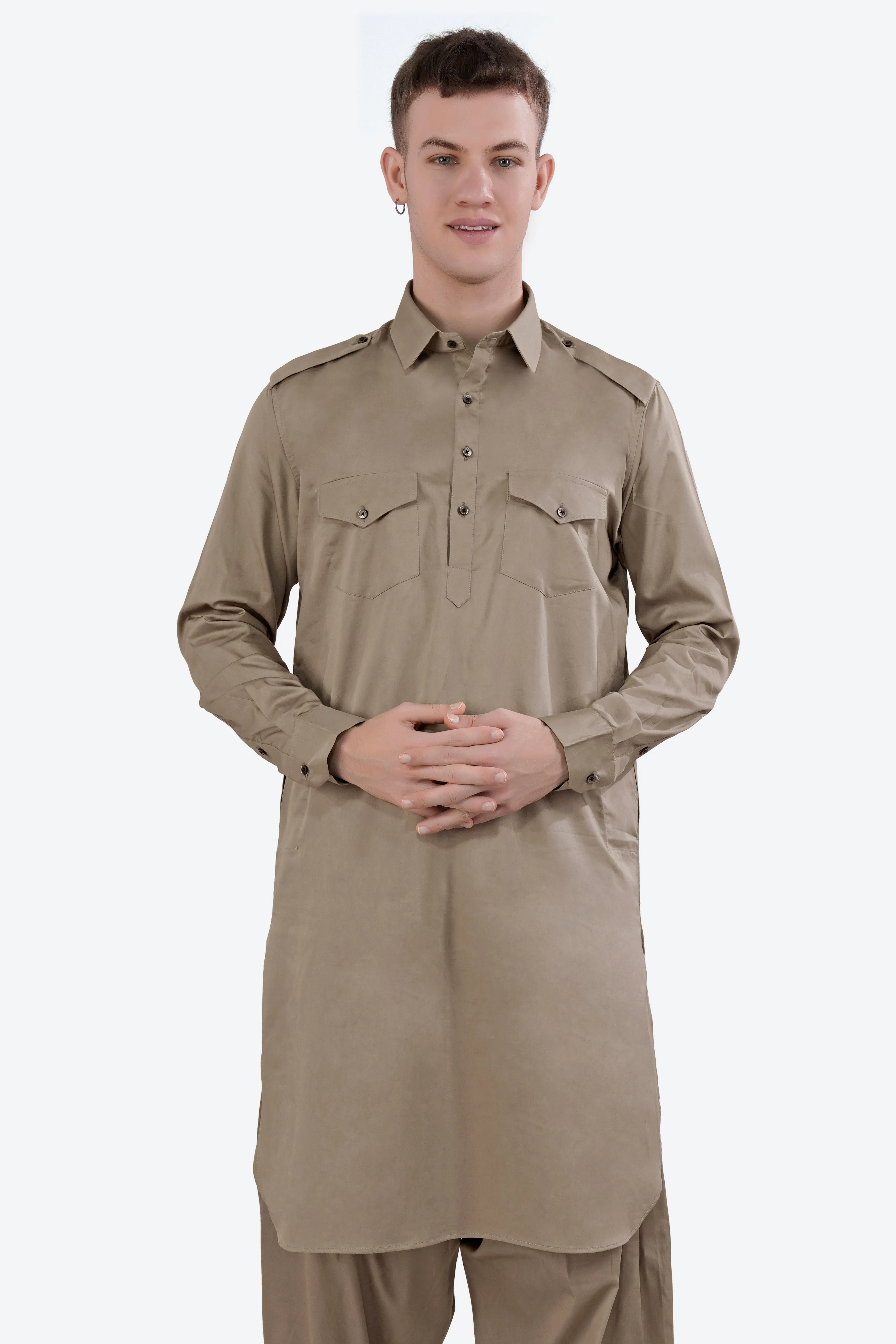 Arrowtown Brown Subtle Sheen Super Soft Premium Cotton Pathani Set sold by French Crown product image thumbnail 5
