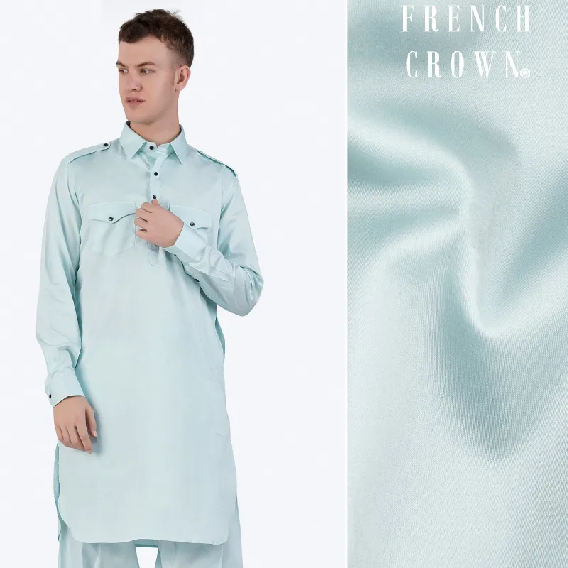 Mercury Blue Subtle Sheen Super Soft Premium Cotton Pathani Kurta sold by French Crown