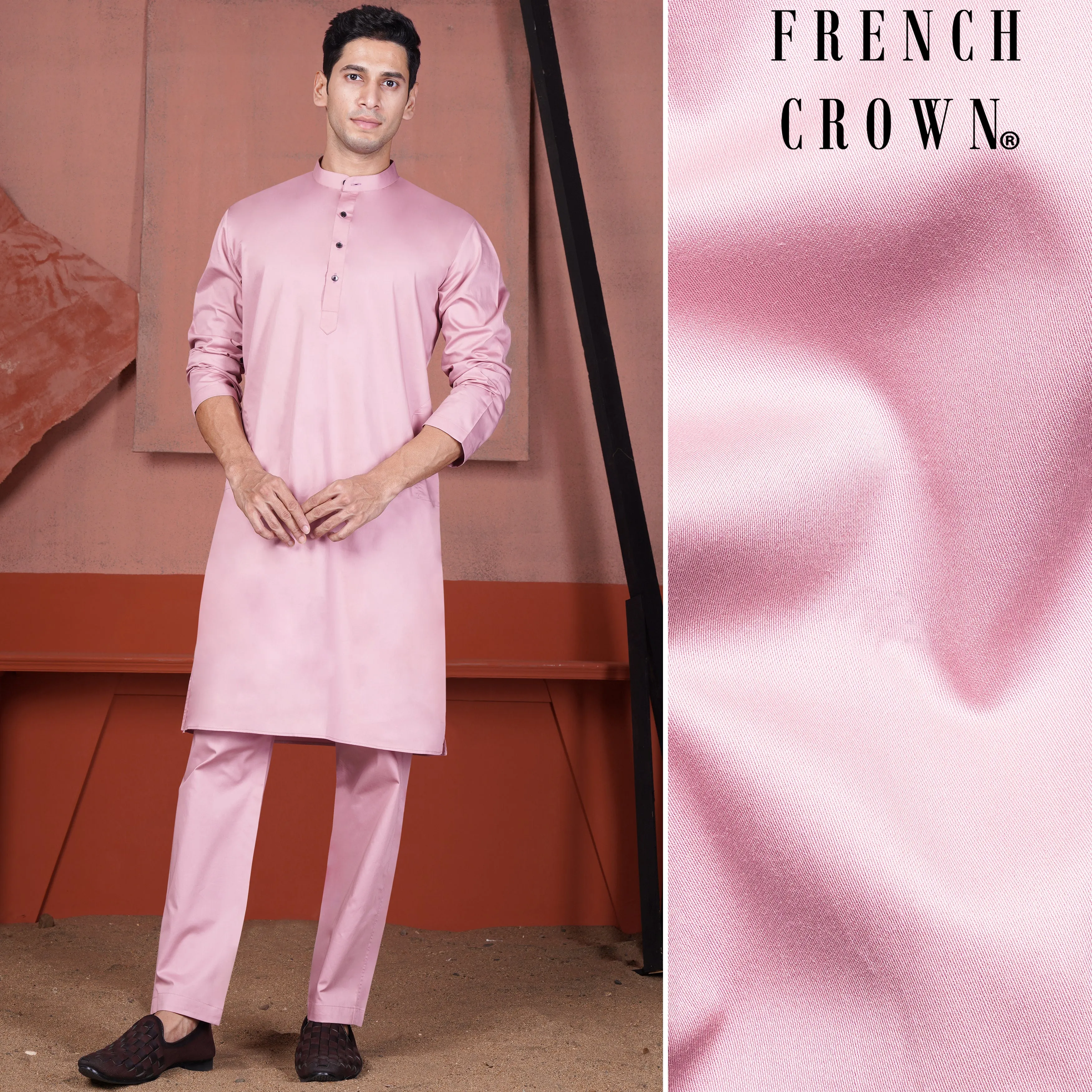 Kobi Pink Subtle Sheen Super Soft Premium Cotton Kurta Set sold by French Crown
