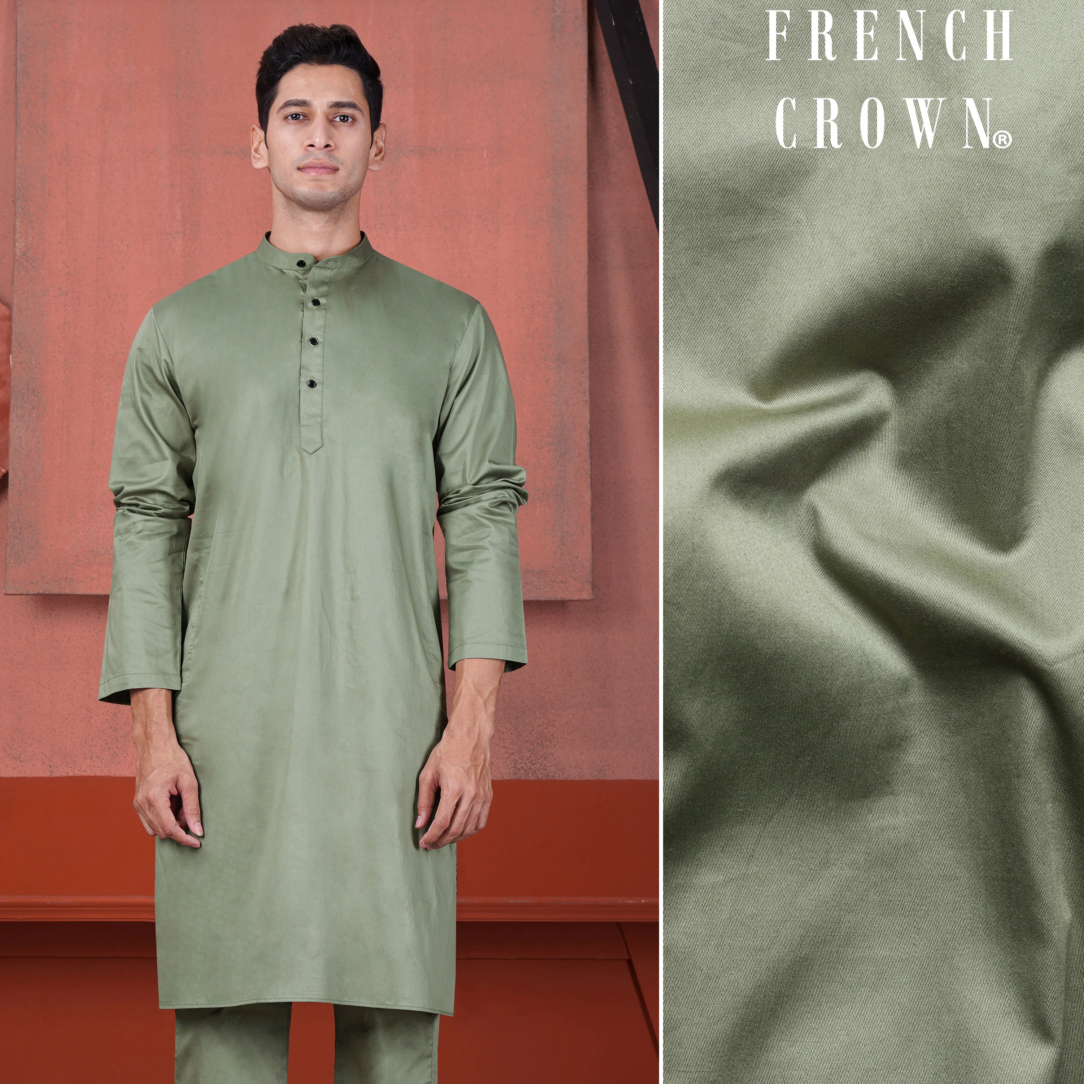 Olive Green Subtle Sheen Super Soft Premium Cotton Kurta sold by French Crown