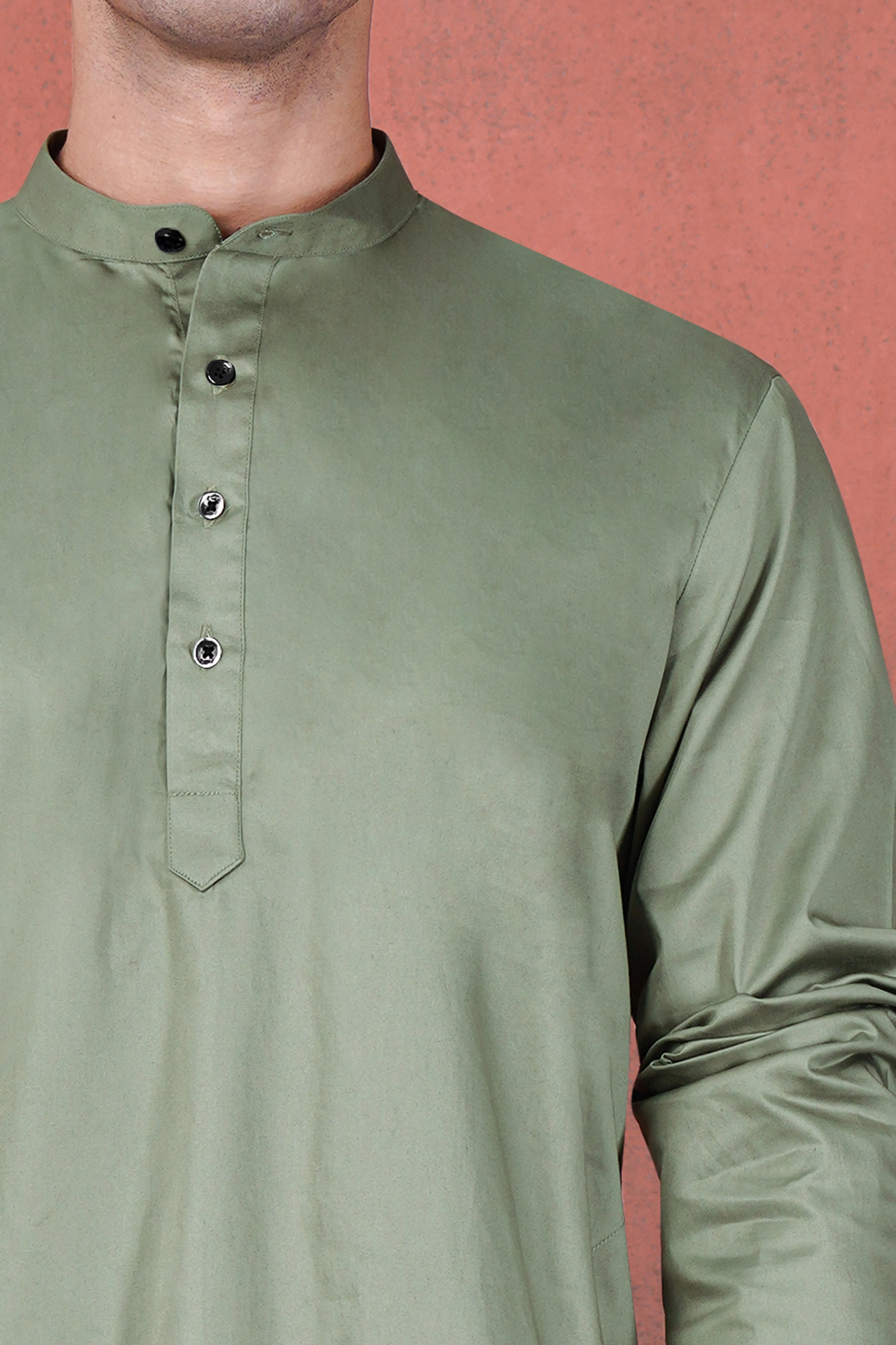 Olive Green Subtle Sheen Super Soft Premium Cotton Kurta sold by French Crown product image thumbnail 4