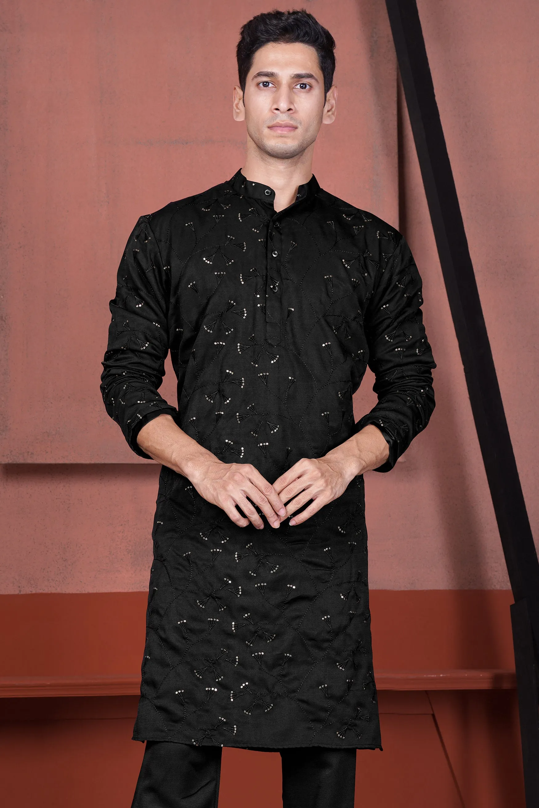 Jade Black Viscose Embroidered with Tikki Work Designer Kurta sold by French Crown product image thumbnail 2