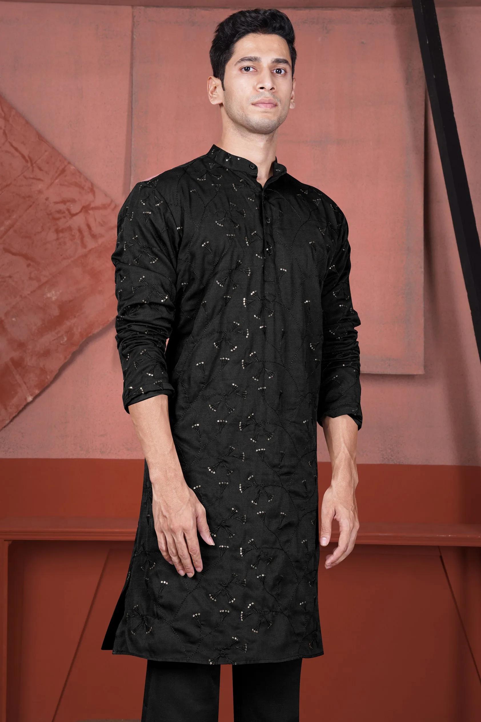 Jade Black Viscose Embroidered with Tikki Work Designer Kurta sold by French Crown product image thumbnail 5