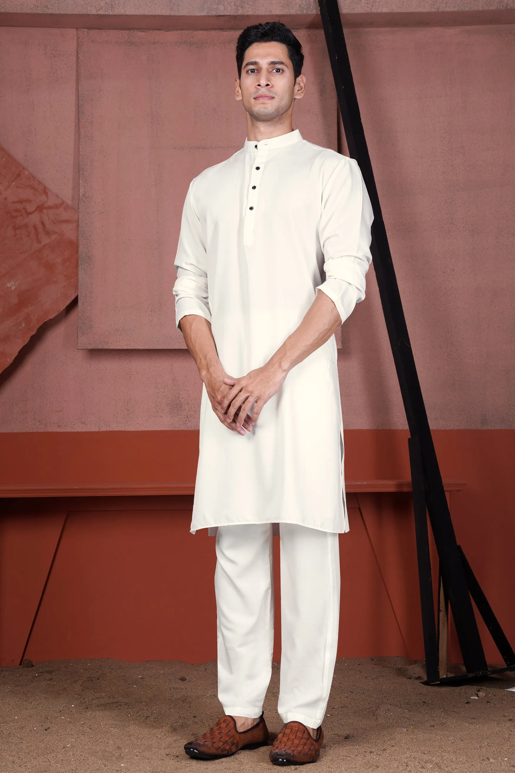 Albescent Cream Viscose Kurta Set sold by French Crown product image thumbnail 2