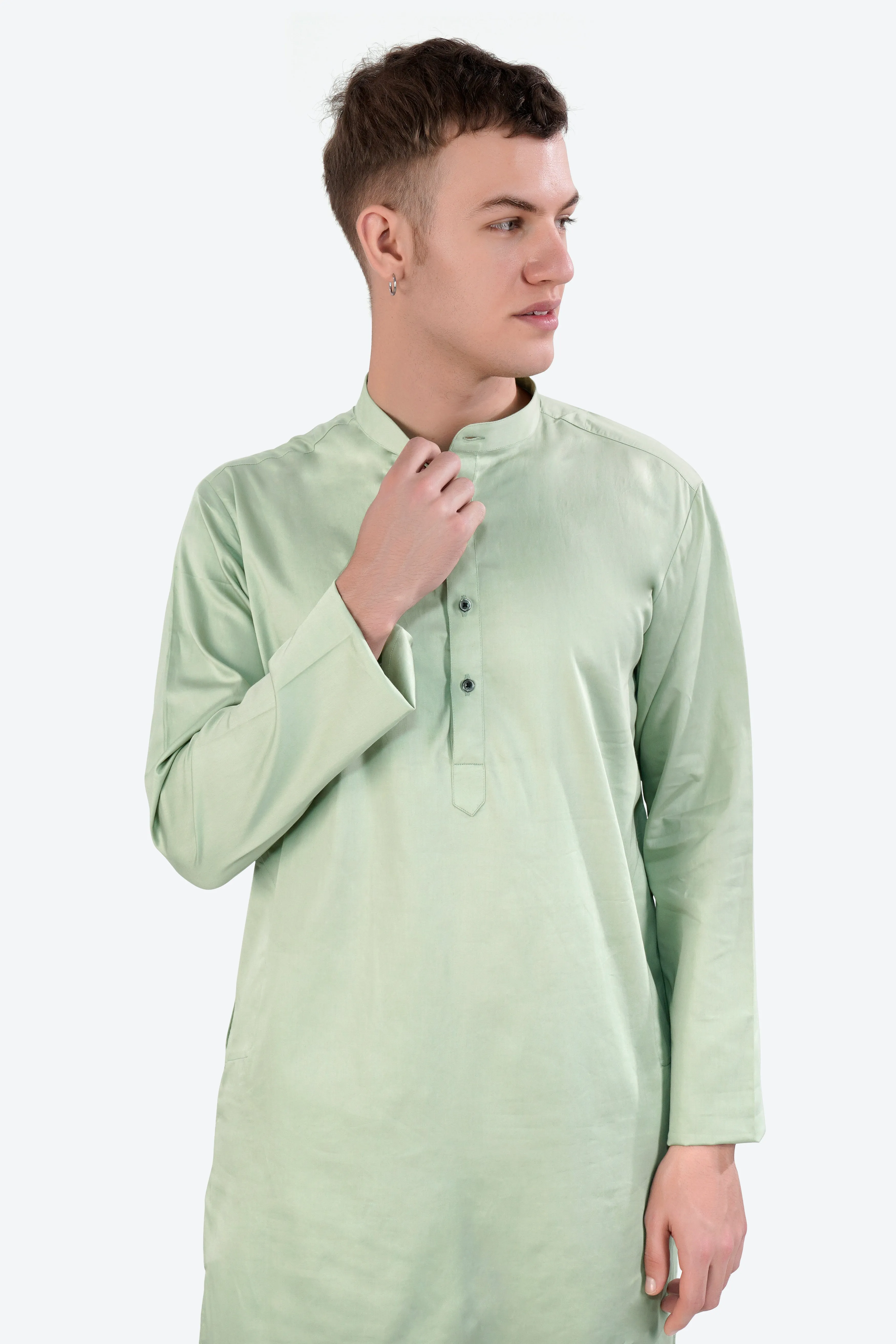 Coriander Green Subtle Sheen Super Soft Premium Cotton Kurta Set sold by French Crown product image thumbnail 4