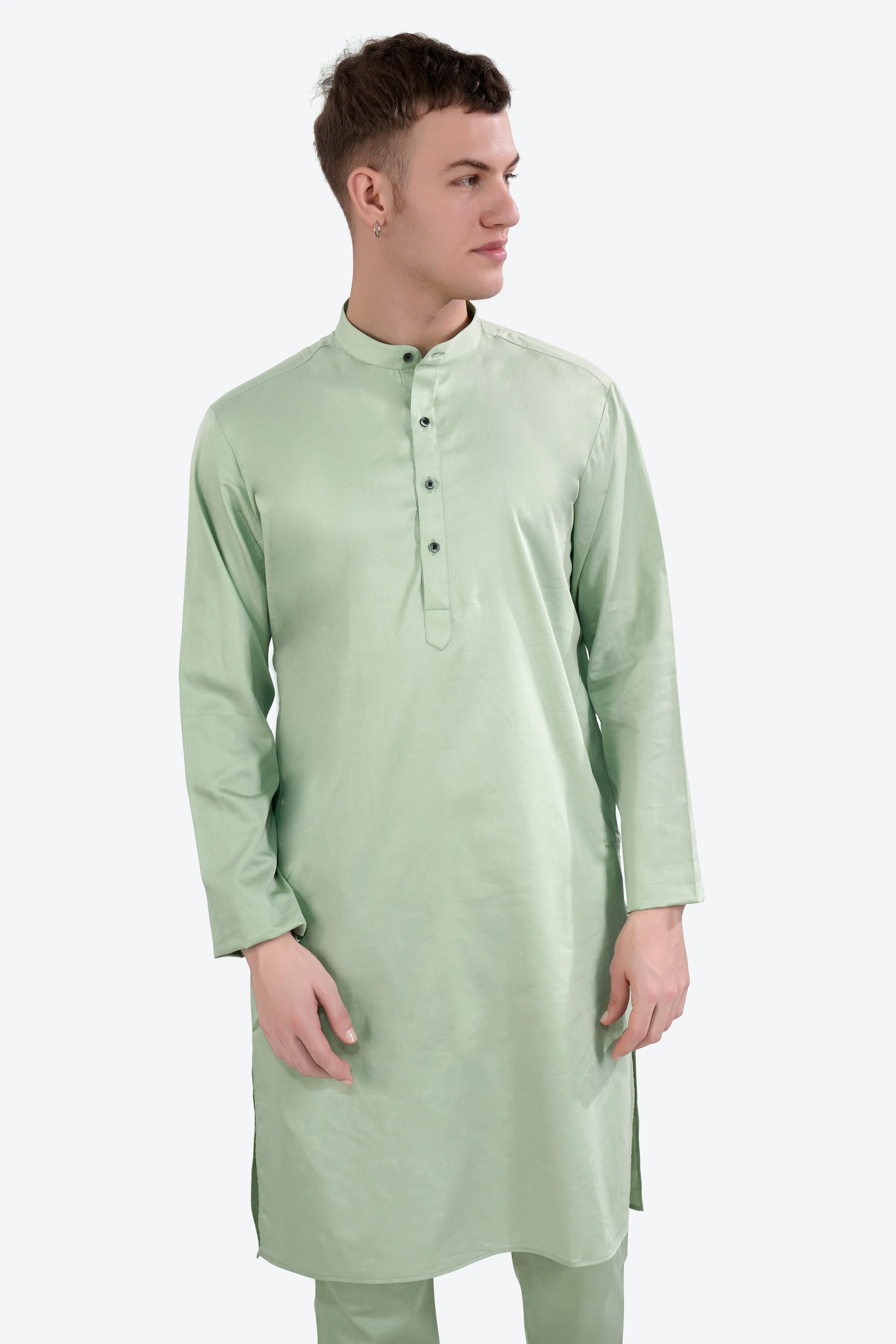 Coriander Green Subtle Sheen Super Soft Premium Cotton Kurta Set sold by French Crown product image thumbnail 5