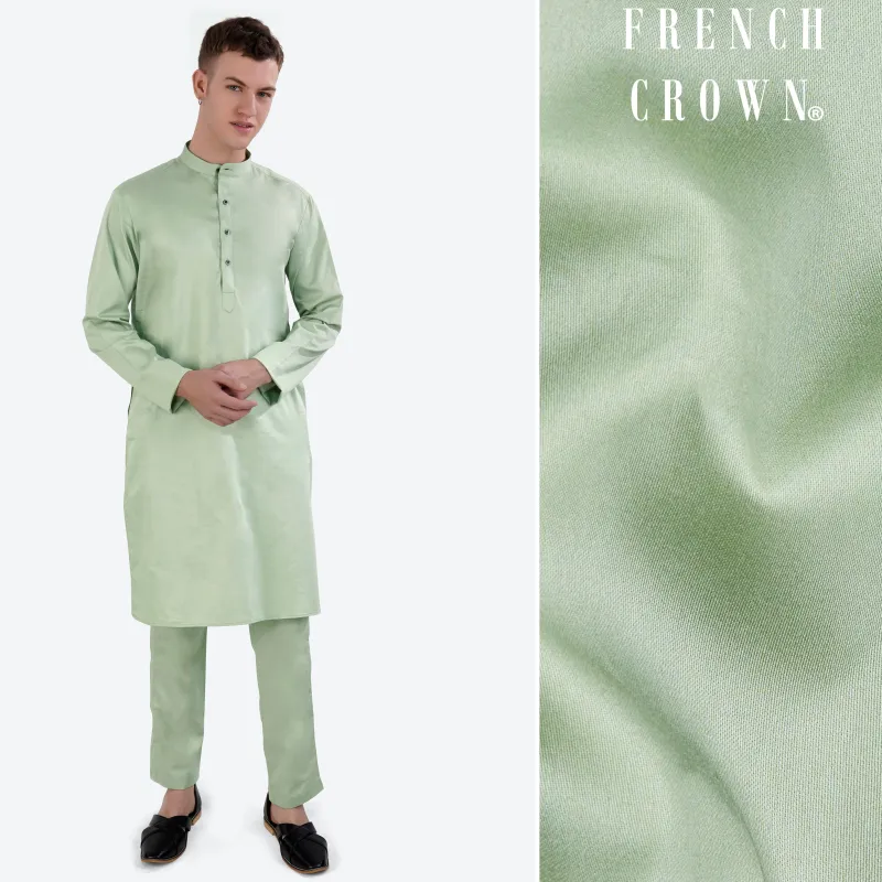 Coriander Green Subtle Sheen Super Soft Premium Cotton Kurta Set sold by French Crown