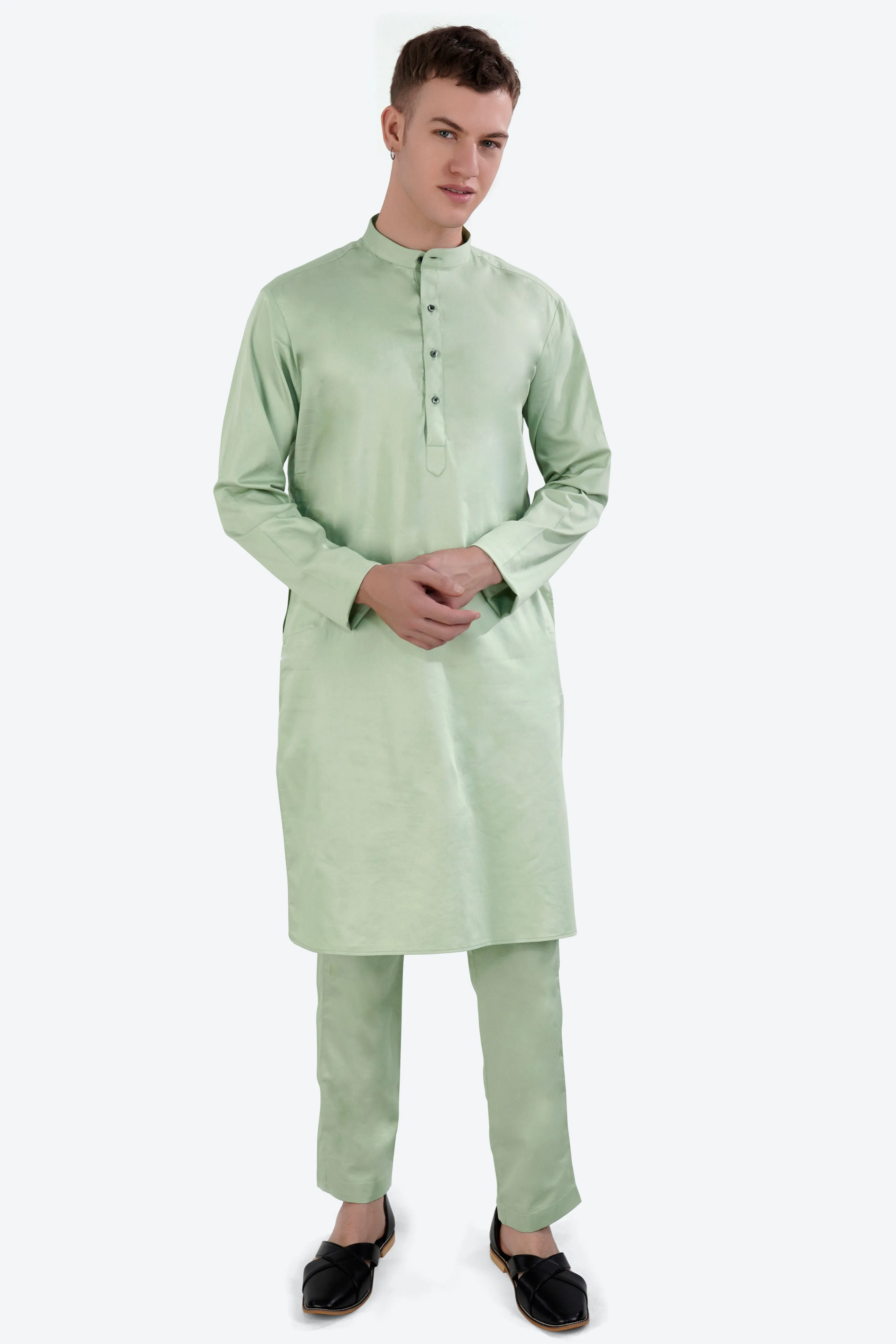 Coriander Green Subtle Sheen Super Soft Premium Cotton Kurta Set sold by French Crown product image thumbnail 2