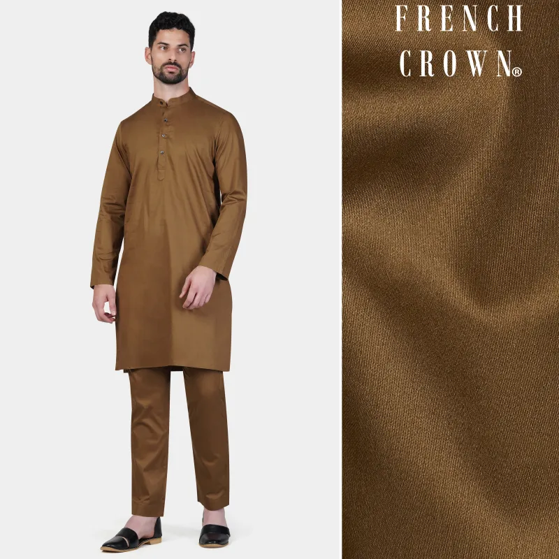 Nutmeg Brown Subtle Sheen Super Soft Premium Cotton Kurta Set sold by French Crown