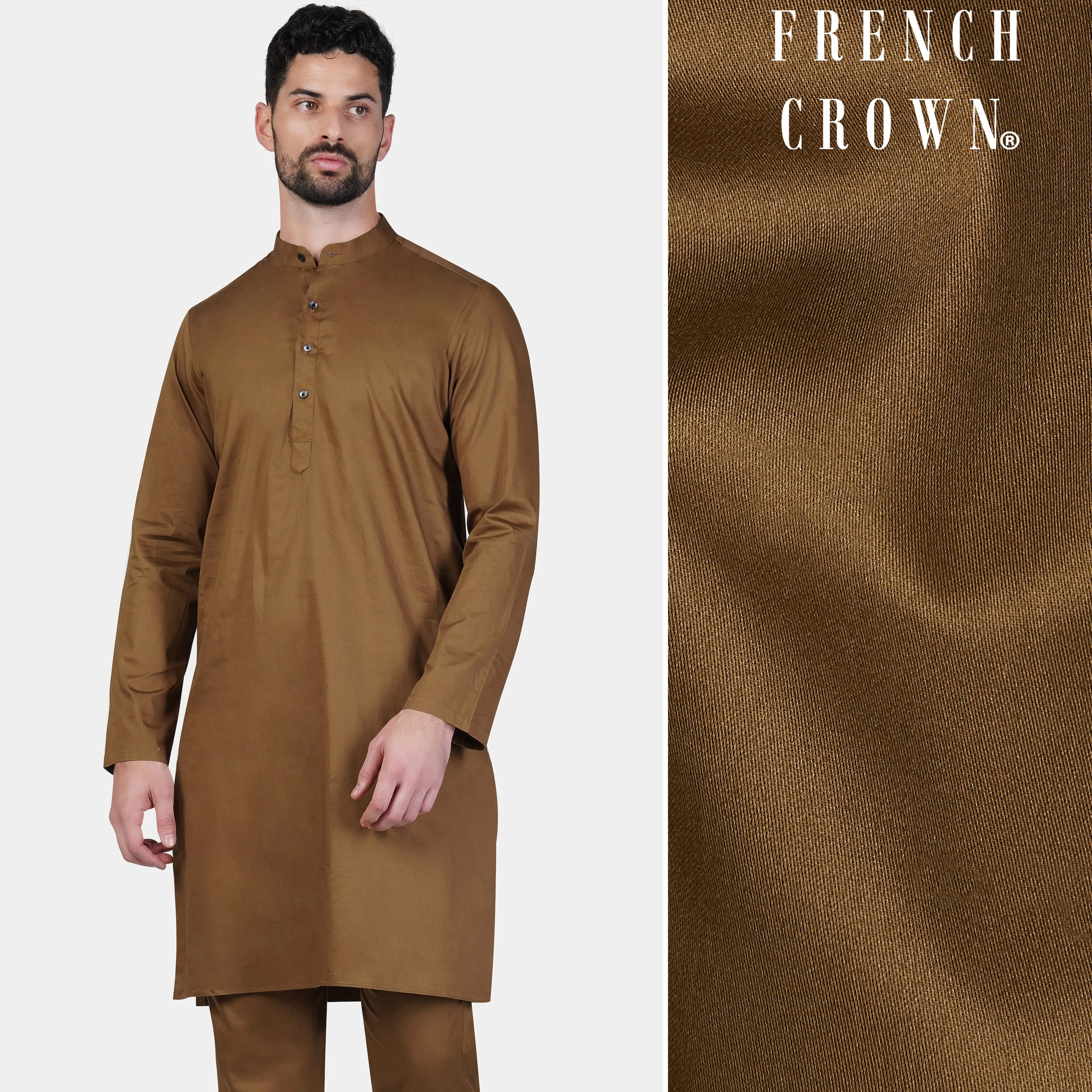 Nutmeg Brown Subtle Sheen Super Soft Premium Cotton Kurta sold by French Crown