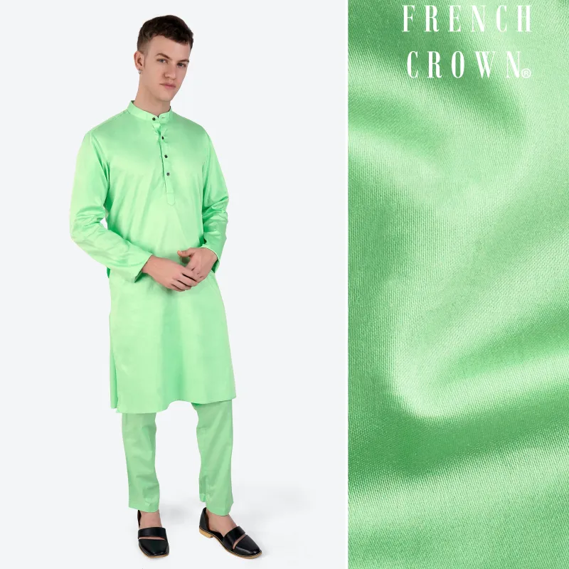 Celadon Green Subtle Sheen Super Soft Premium Cotton Kurta Set sold by French Crown