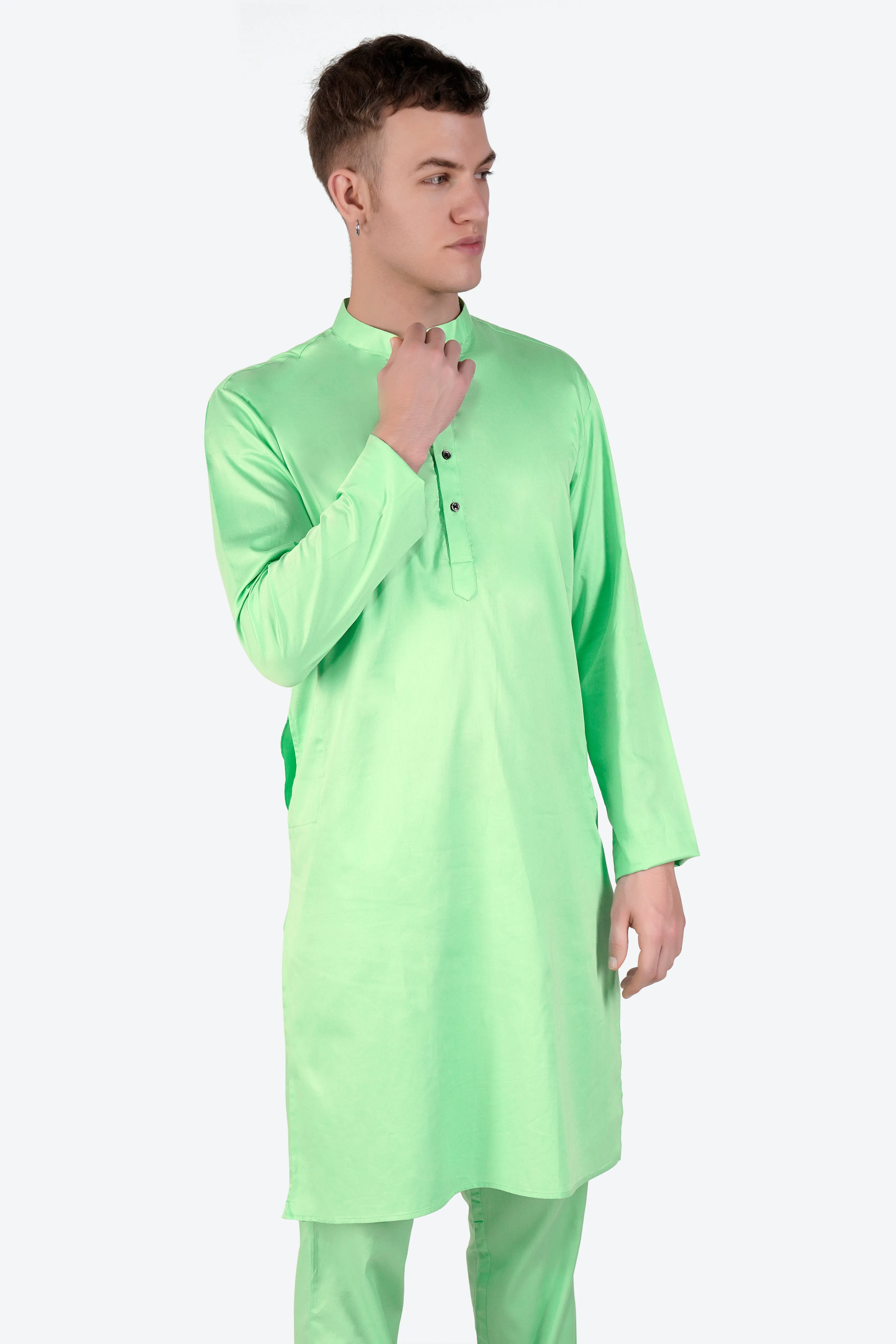 Celadon Green Subtle Sheen Super Soft Premium Cotton Kurta Set sold by French Crown product image thumbnail 5