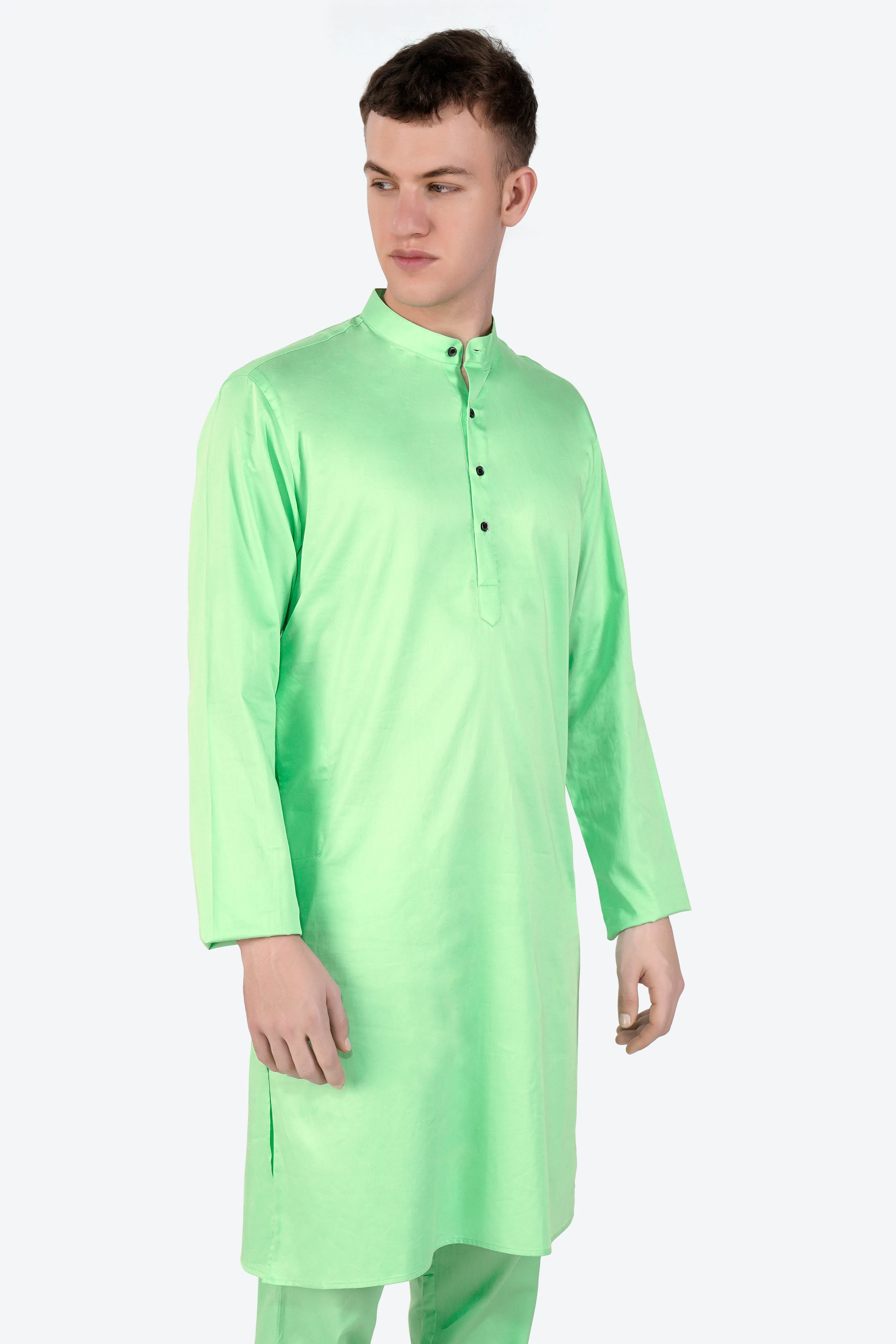 Celadon Green Subtle Sheen Super Soft Premium Cotton Kurta Set sold by French Crown product image thumbnail 4