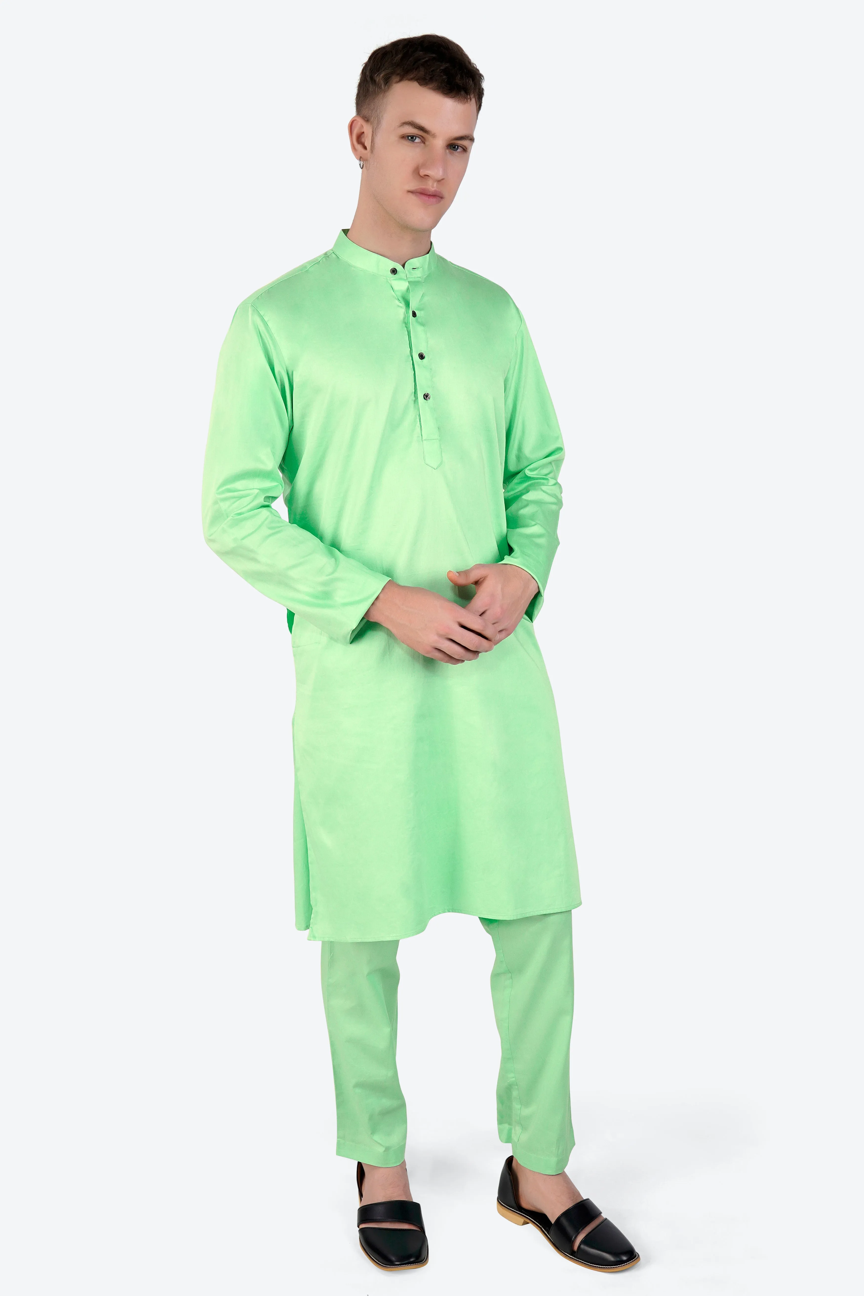 Celadon Green Subtle Sheen Super Soft Premium Cotton Kurta Set sold by French Crown product image thumbnail 2