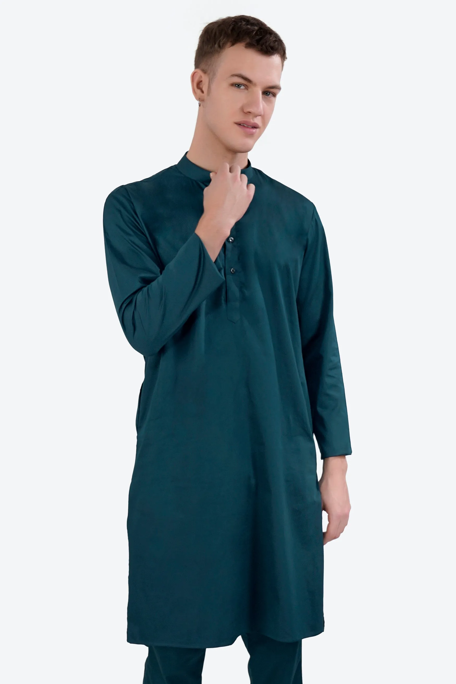 Nile Blue Subtle Sheen Super Soft Premium Cotton Kurta sold by French Crown product image thumbnail 2