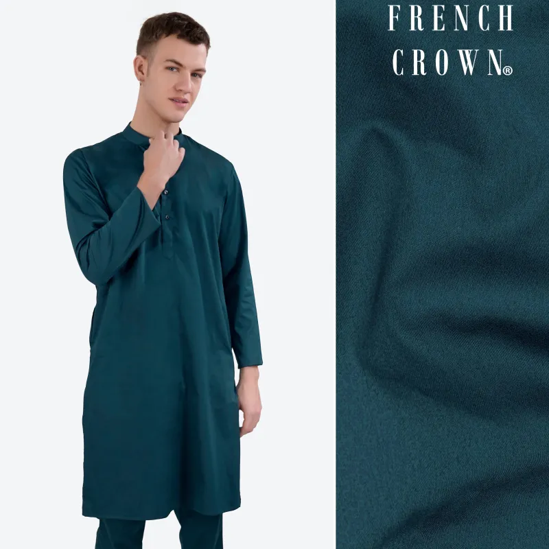 Nile Blue Subtle Sheen Super Soft Premium Cotton Kurta made by French Crown