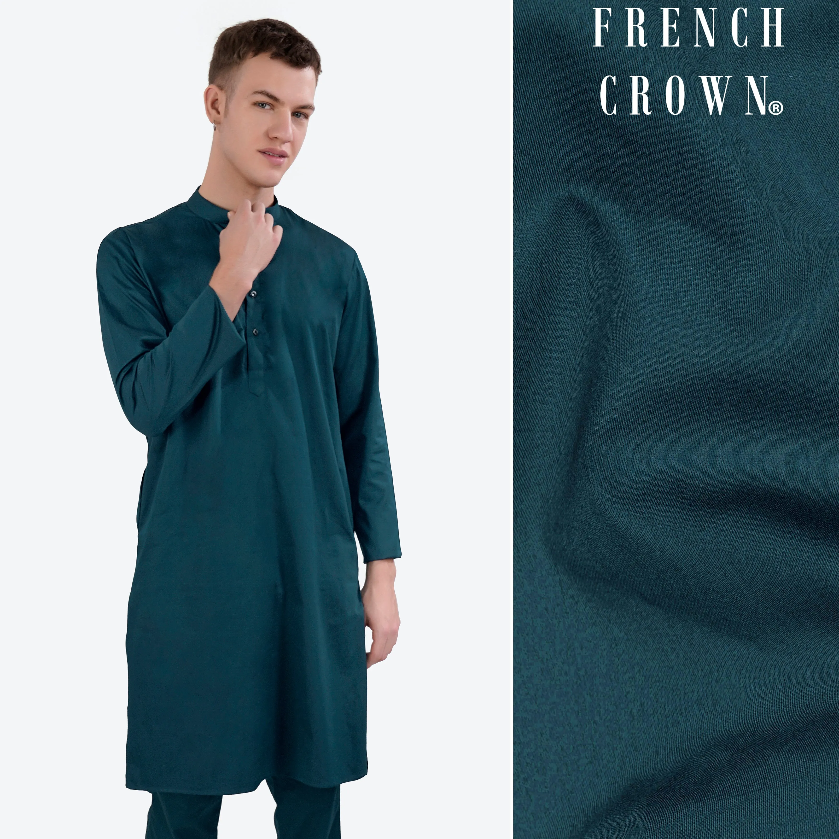 Nile Blue Subtle Sheen Super Soft Premium Cotton Kurta sold by French Crown