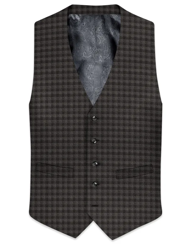 Jade Black and Storm Brown Plaid Wool Blend Waistcoat sold by French Crown