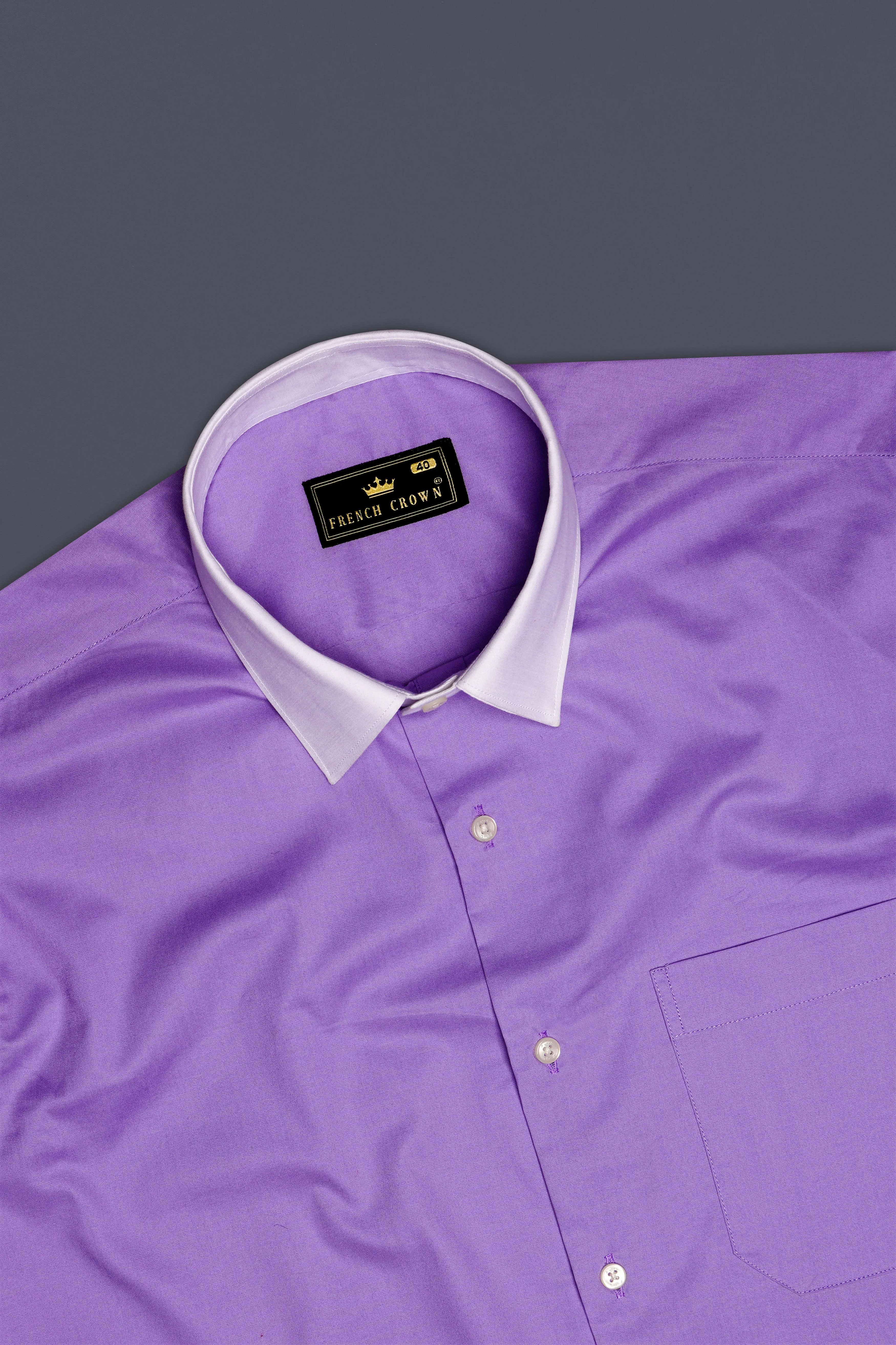 Amethyst-Rich Lilac Purple Solid Subtle Sheen Super Soft Premium Cotton Dress Shirt sold by French Crown product image thumbnail 5
