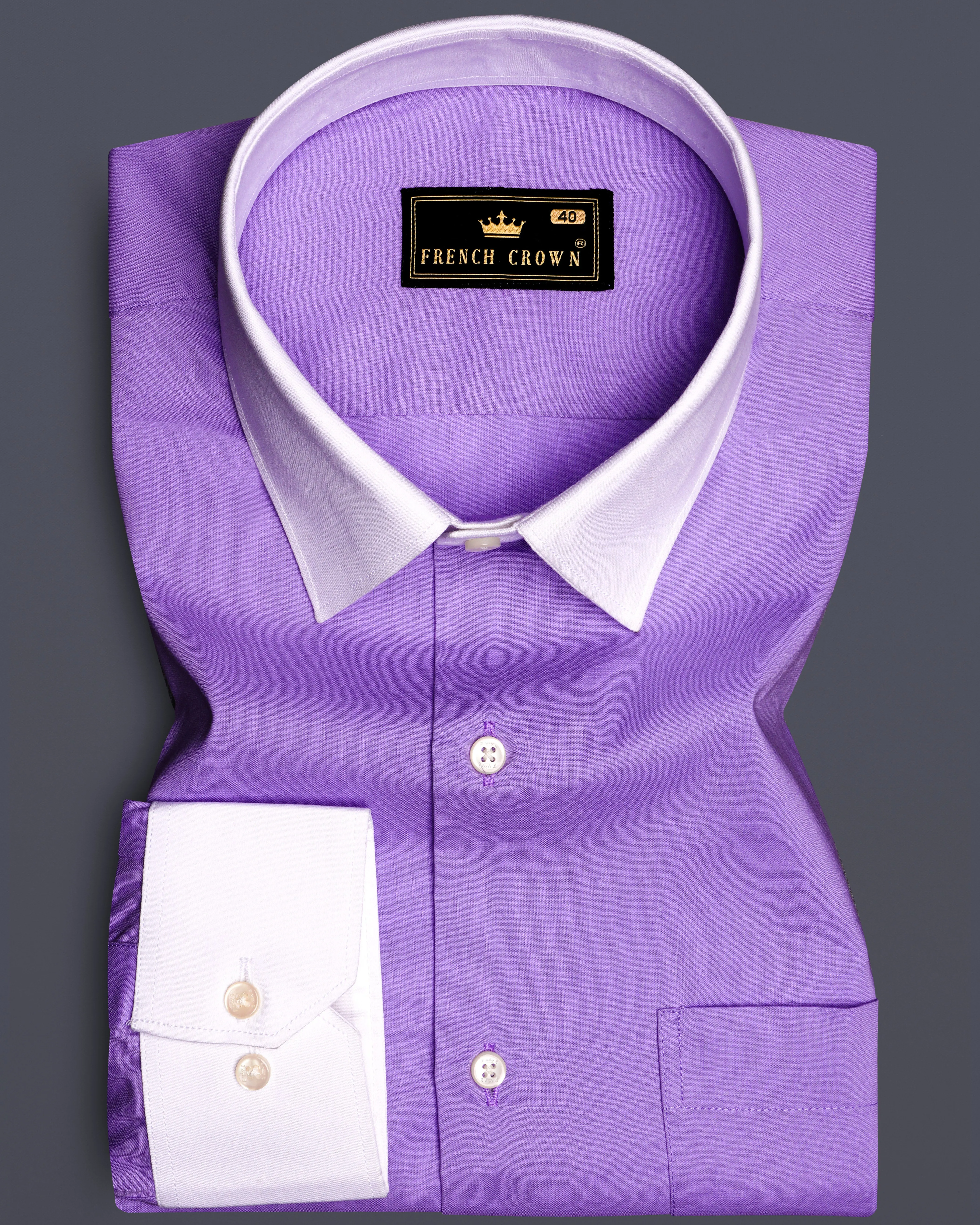 Amethyst-Rich Lilac Purple Solid Subtle Sheen Super Soft Premium Cotton Dress Shirt sold by French Crown