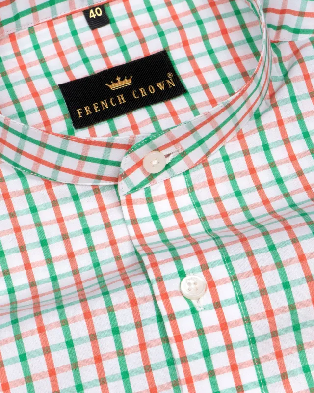 White with Saffron and Green windowpane Premium Cotton Shirt sold by French Crown