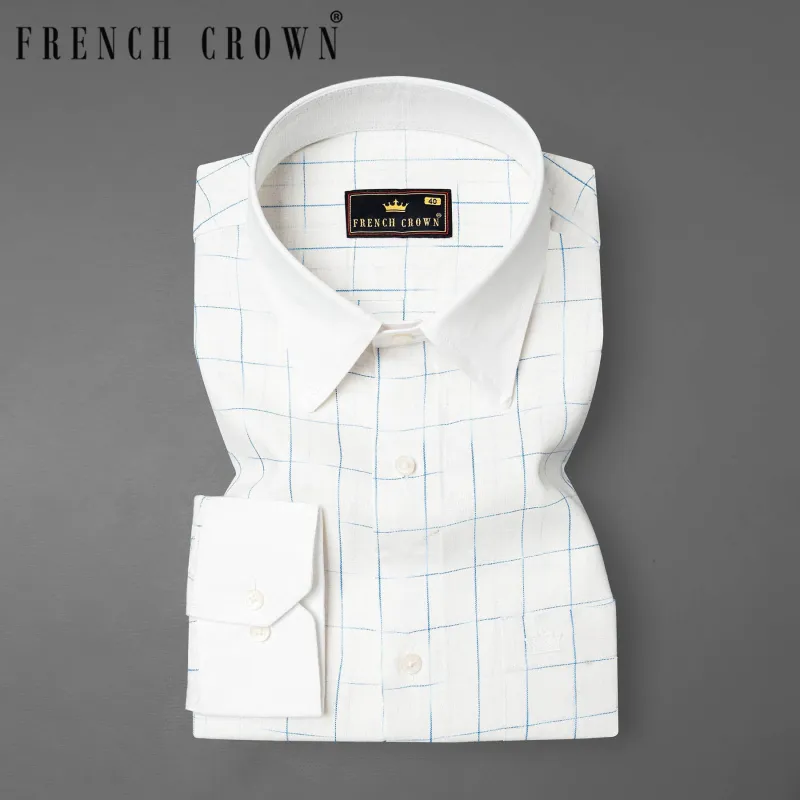 Bright White Checkered Luxurious Linen Shirt sold by French Crown