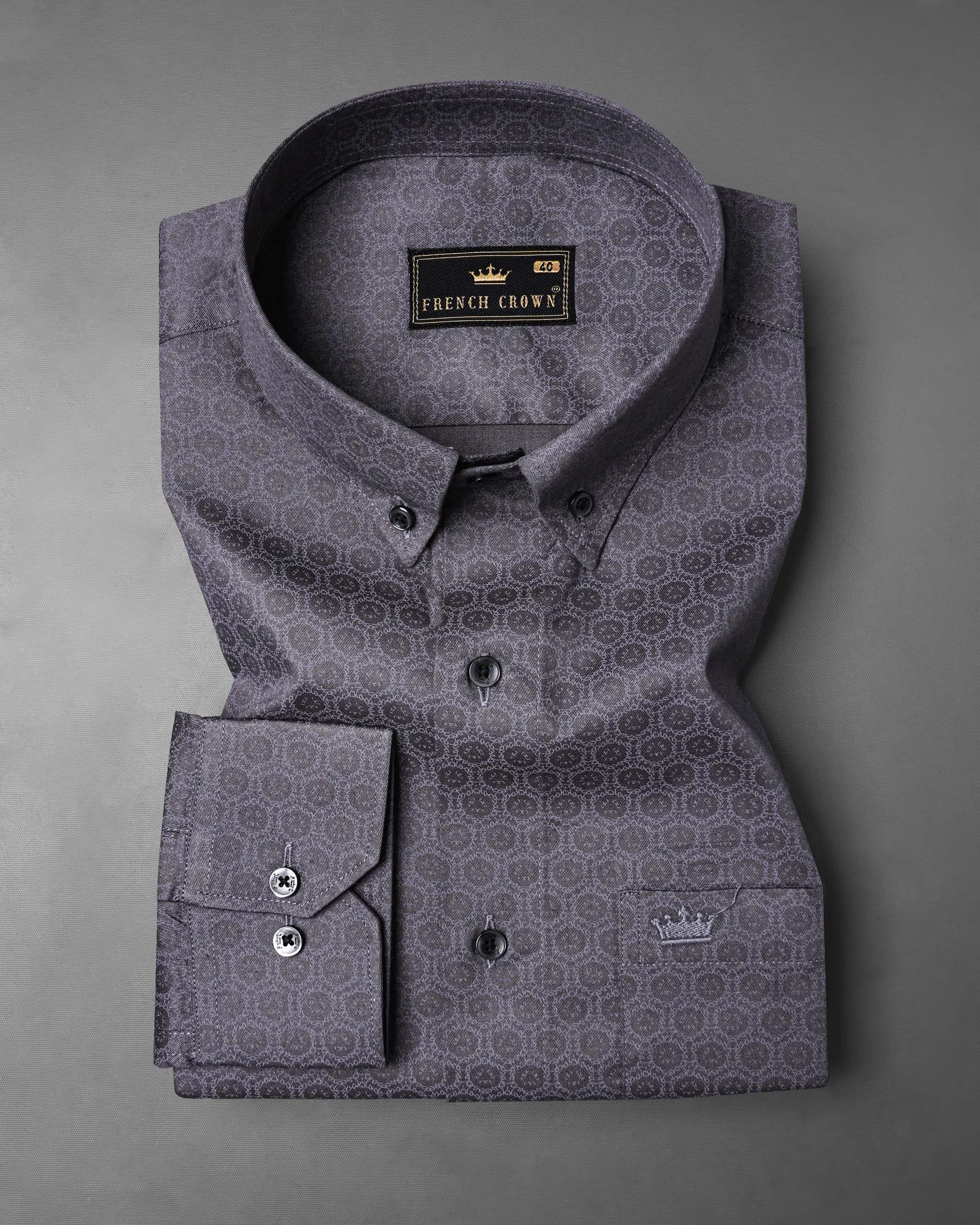 Wenge and Venus Grey Printed Super Soft Premium Cotton Shirt sold by French Crown product image thumbnail 3