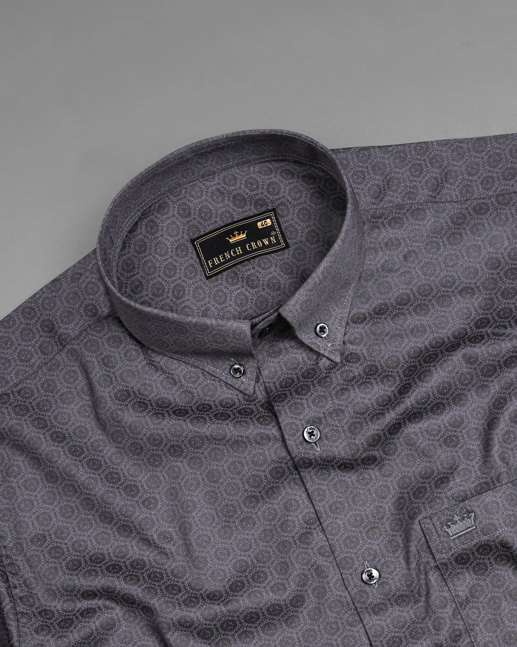 Wenge and Venus Grey Printed Super Soft Premium Cotton Shirt sold by French Crown product image thumbnail 4