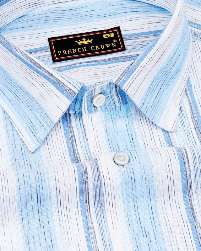 Bright White with Pale Aqua Blue Multicolour Striped Premium Cotton Shirt sold by French Crown