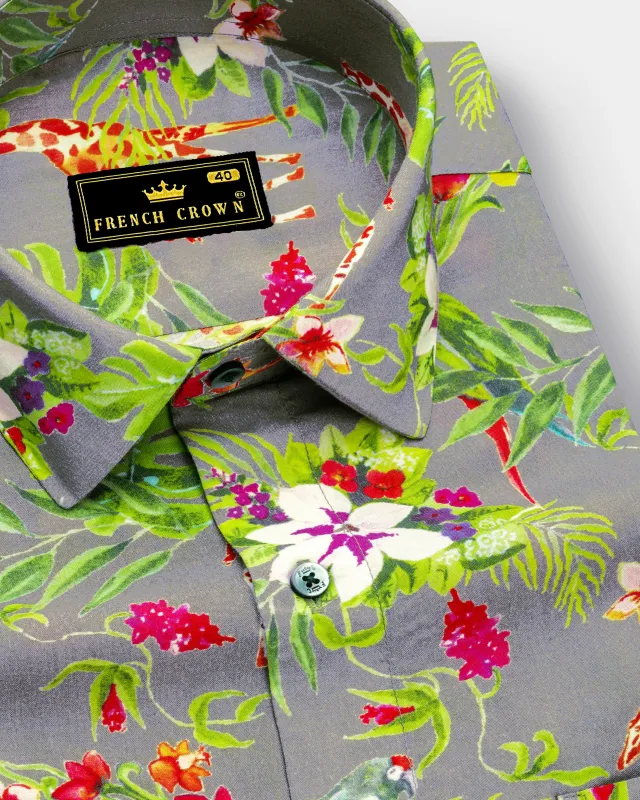 Cinerflo-Friar Gray And Forest Green Floral Printed Super Soft Premium Giza Cotton Casual Shirt sold by French Crown