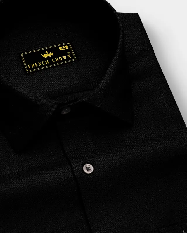 Velnero-Jade Black Luxurious Linen Dress Shirt sold by French Crown