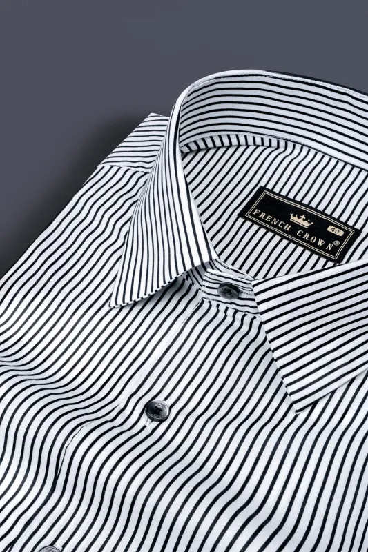 Jade Black and White Striped Poplin Giza Cotton Shirt sold by French Crown