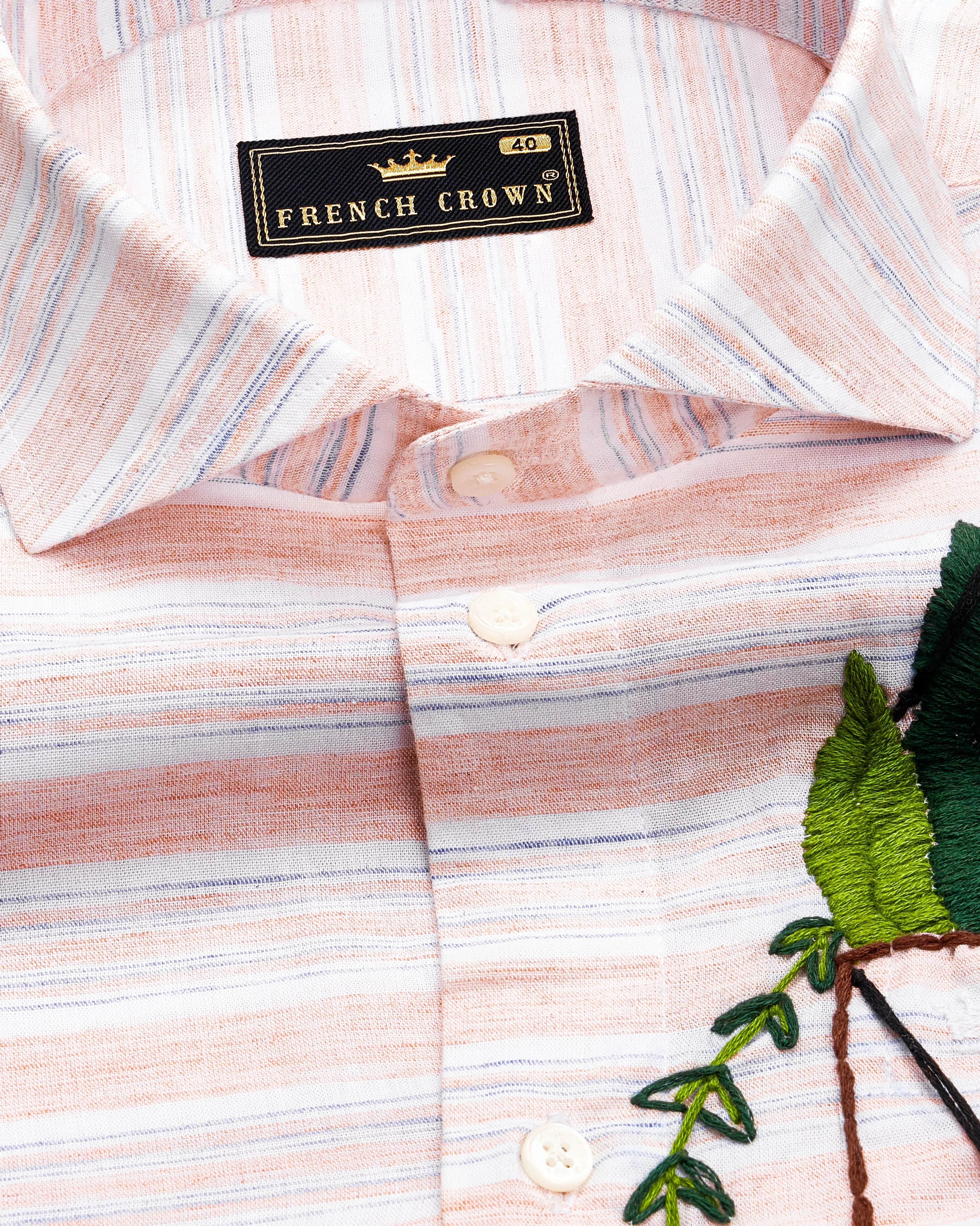 Bright White with Vanilla Peach and Mischka Blue Hand Work Chambray Shirt sold by French Crown product image thumbnail 4