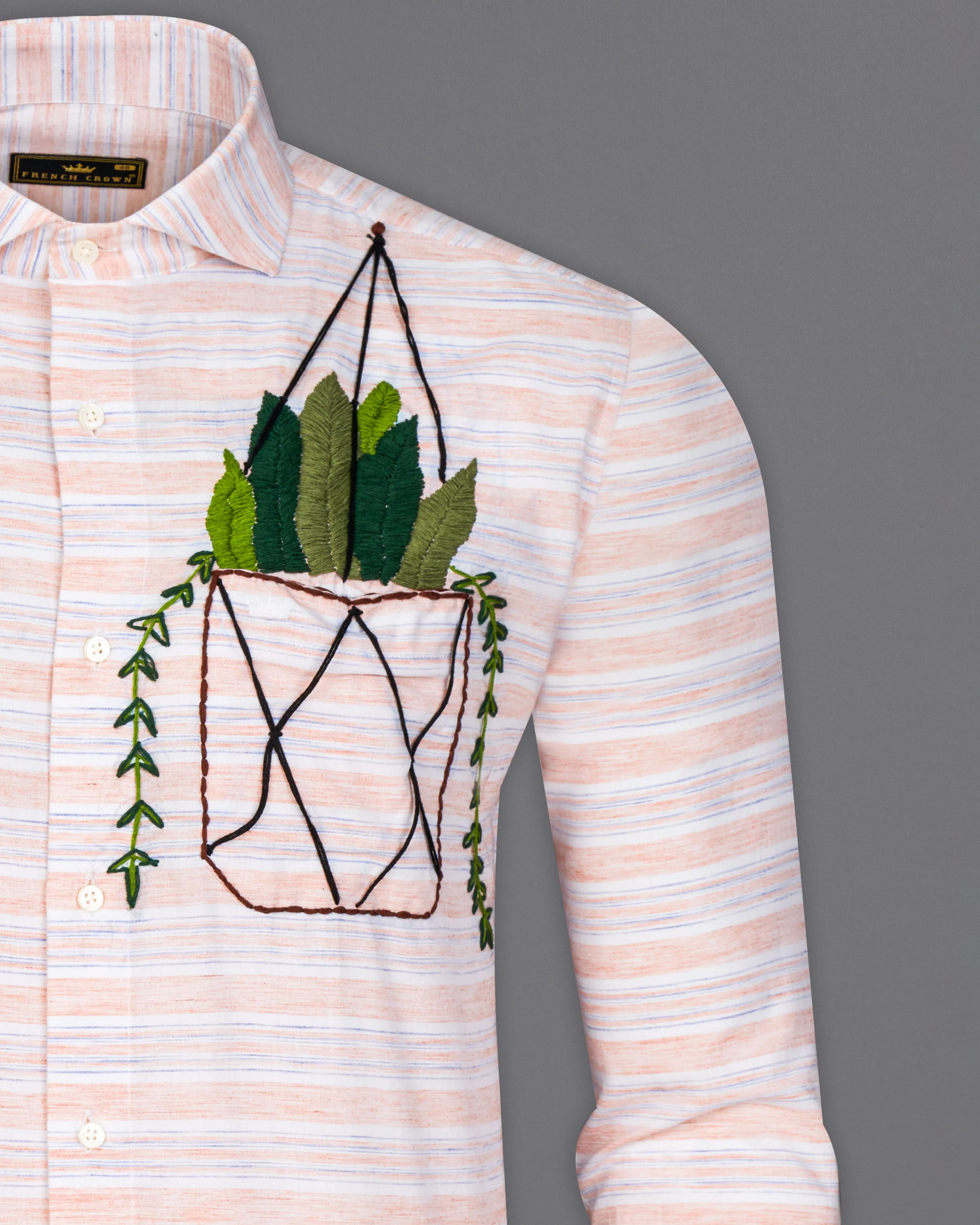 Bright White with Vanilla Peach and Mischka Blue Hand Work Chambray Shirt sold by French Crown product image thumbnail 2