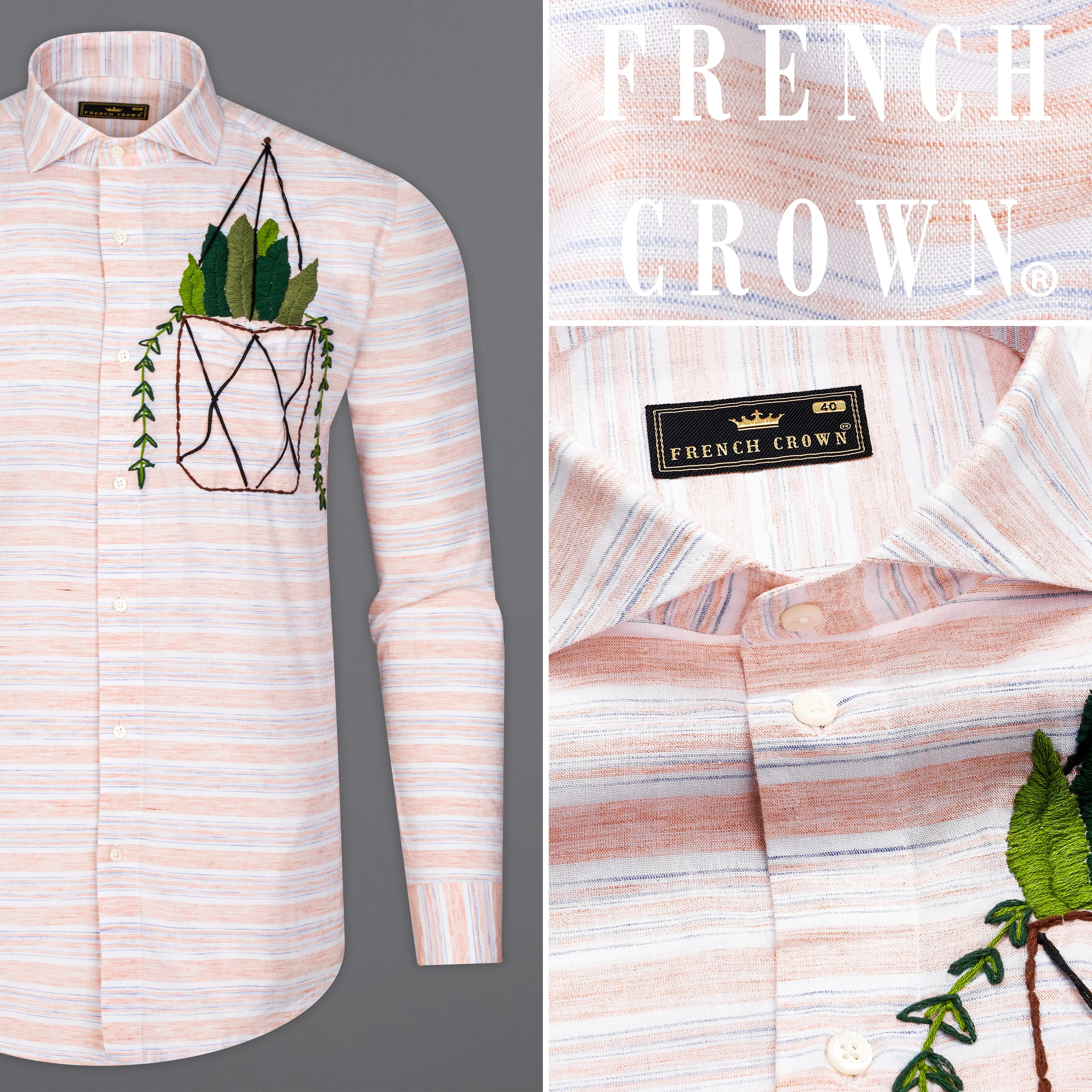 Bright White with Vanilla Peach and Mischka Blue Hand Work Chambray Shirt sold by French Crown